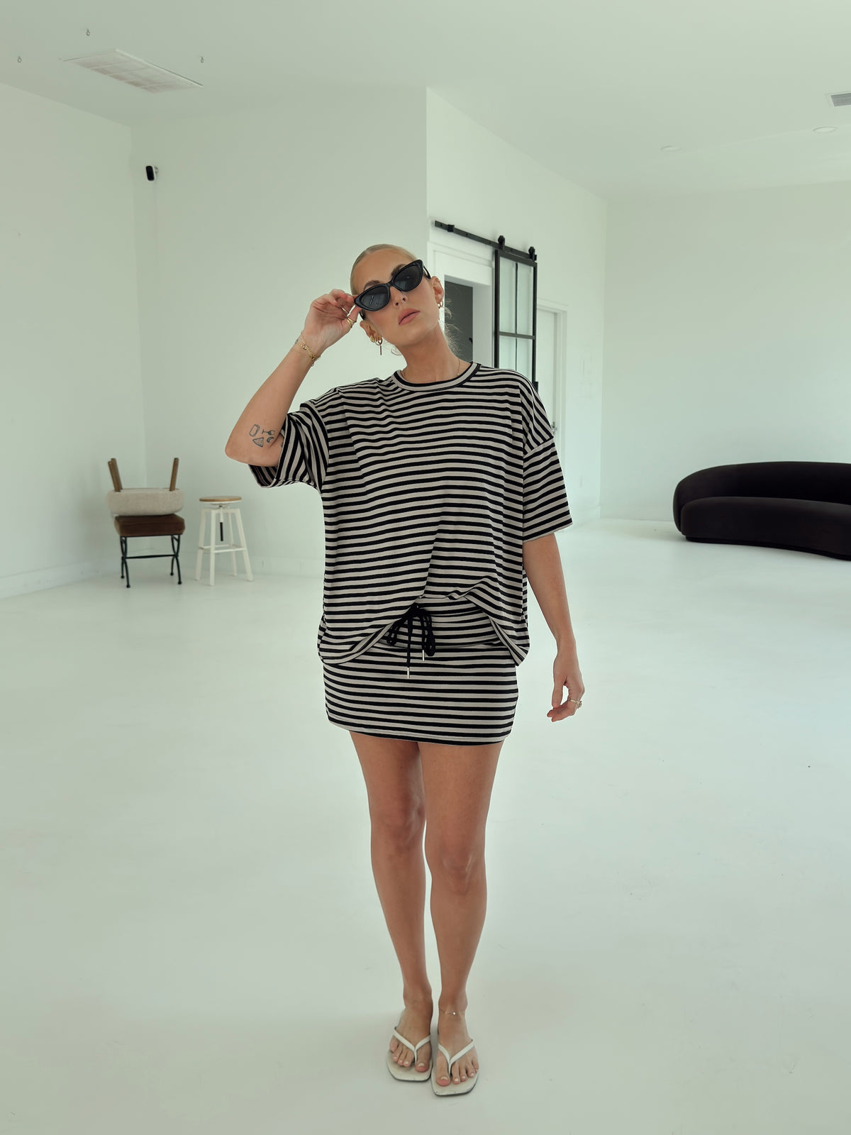 Weekender Stripe Top - Black/Taupe