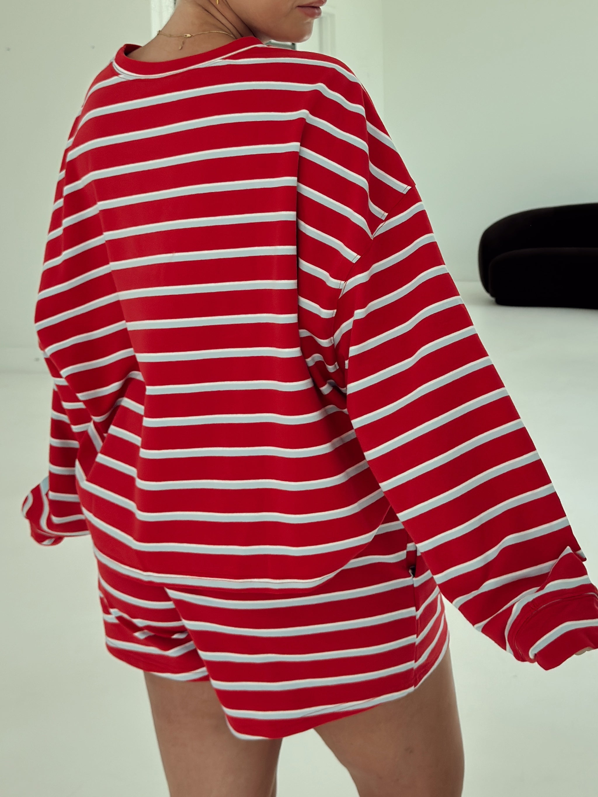Crosby Stripe Long Sleeve - Tomato and Baby Blue