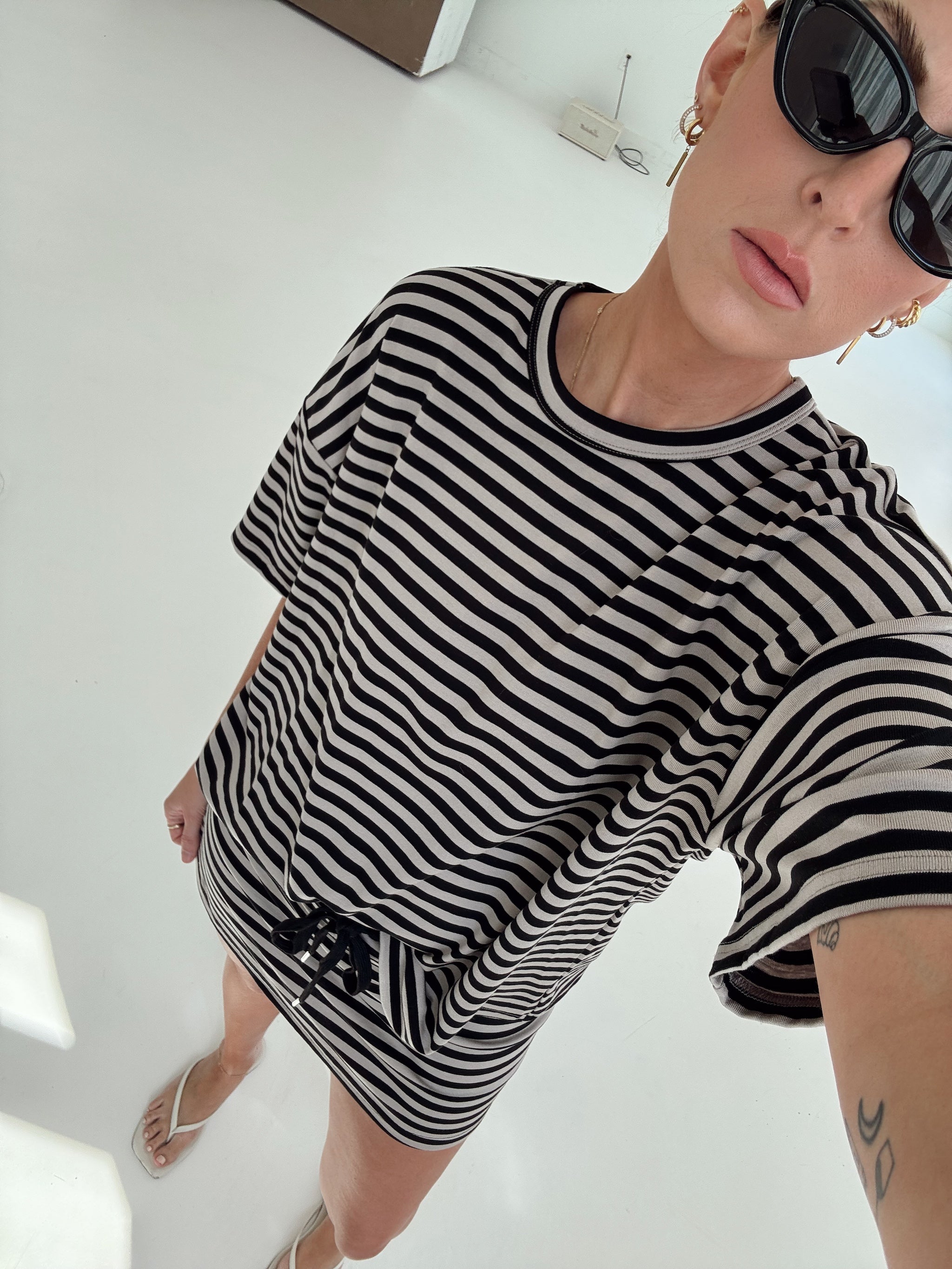 Weekender Stripe Top - Black/Taupe
