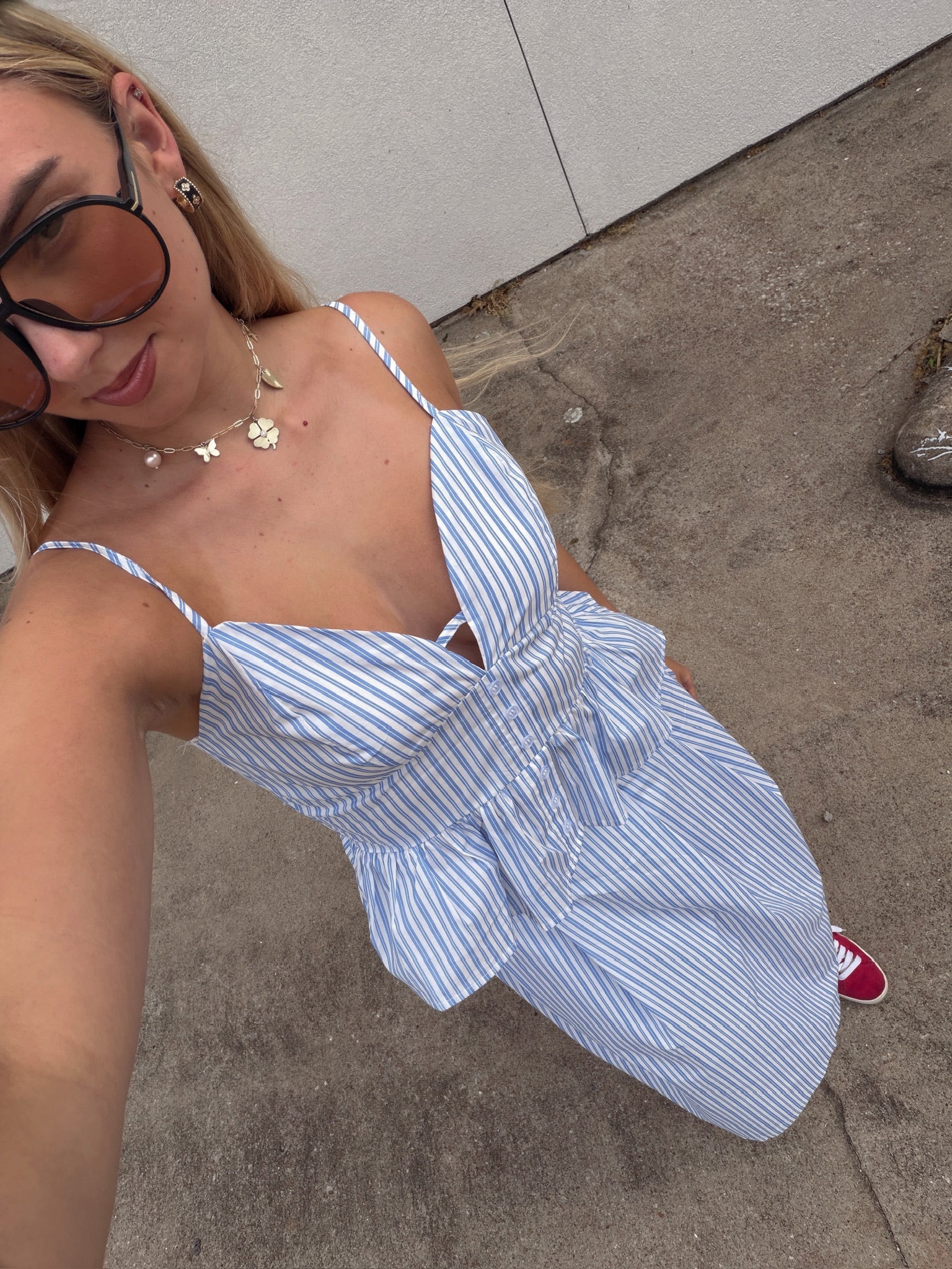 Blue Striped Peplum Cami Top