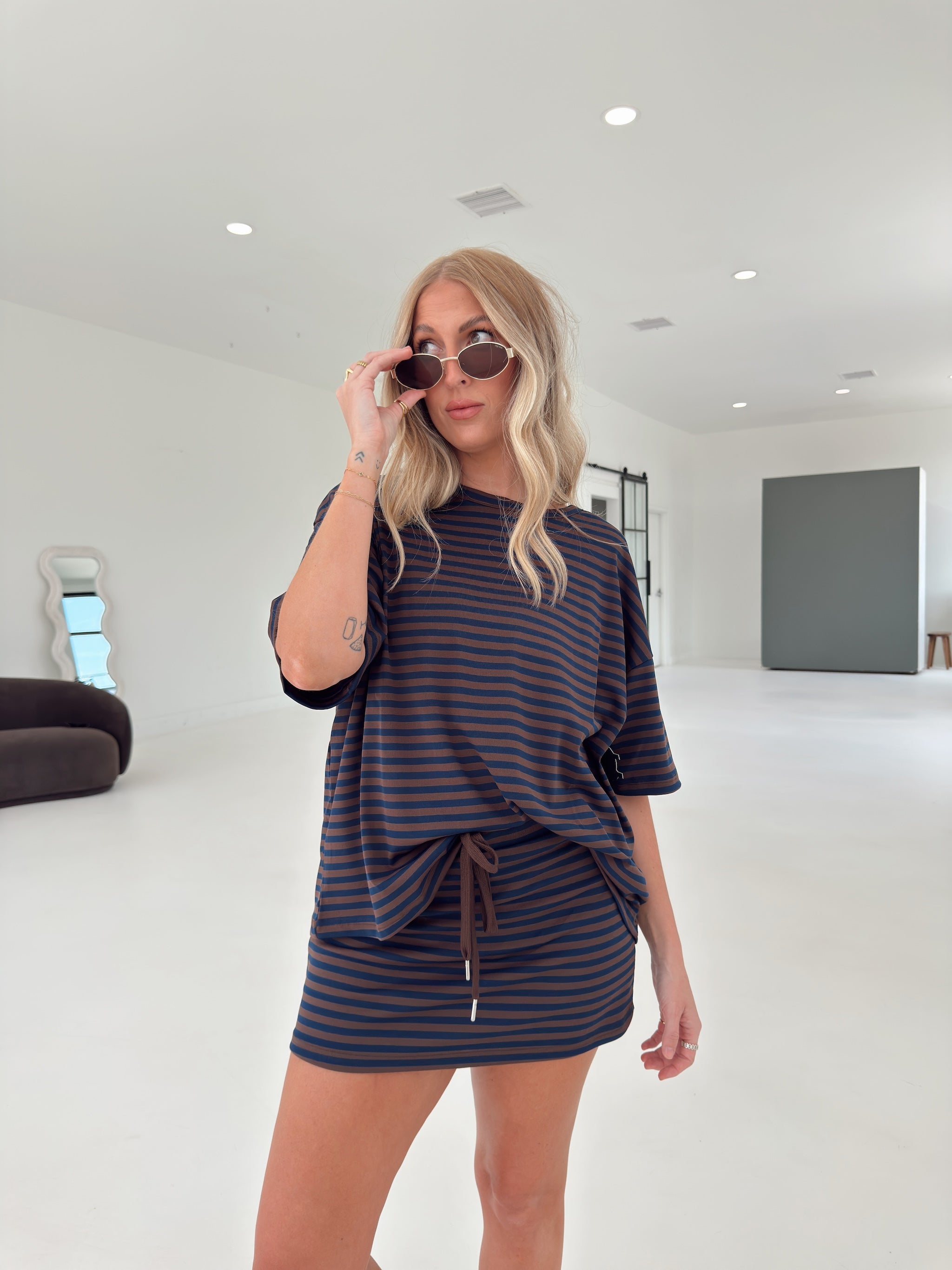 Weekender Stripe Skort - Brown/Navy