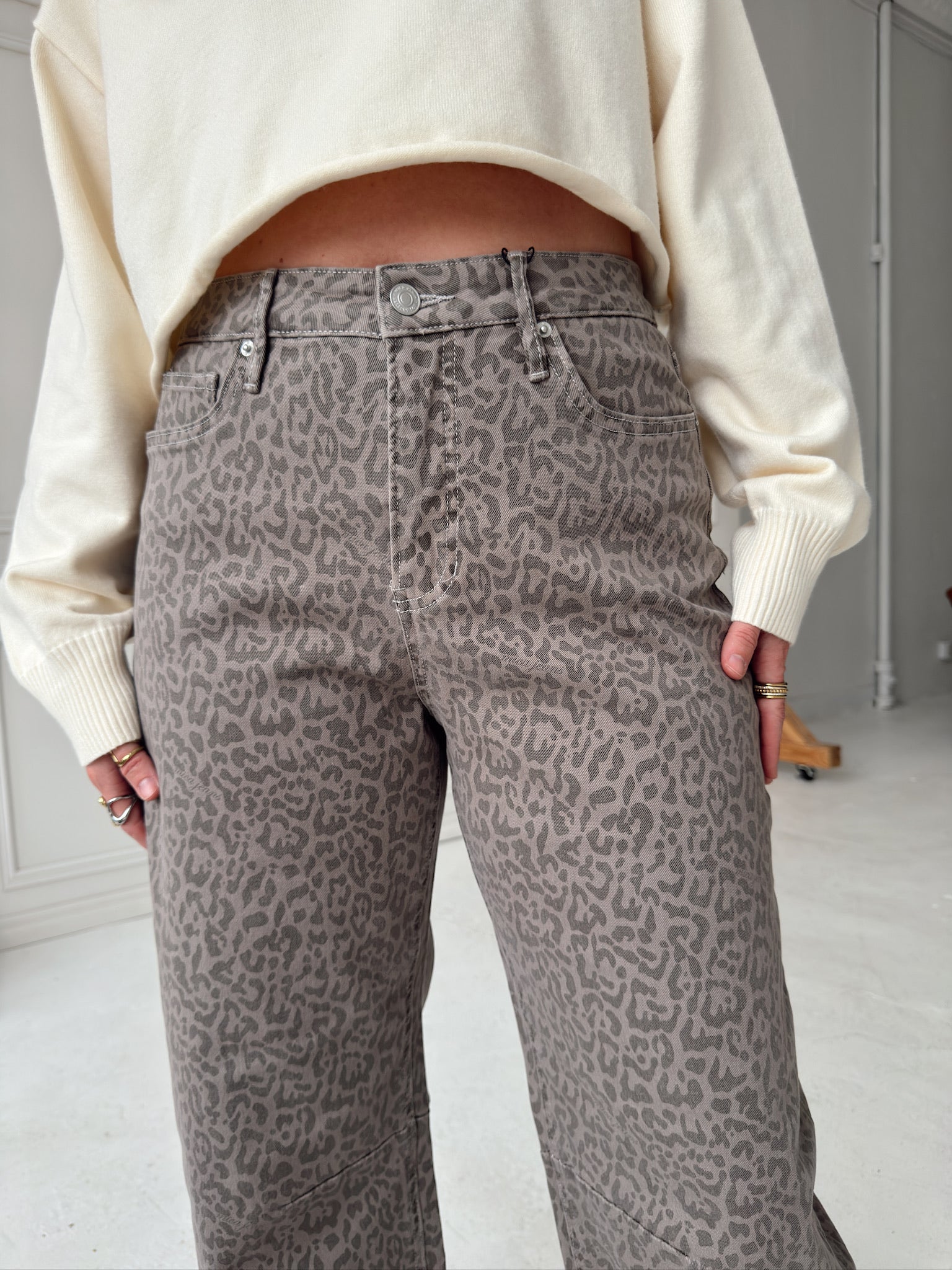 Leopard Barrel Jean
