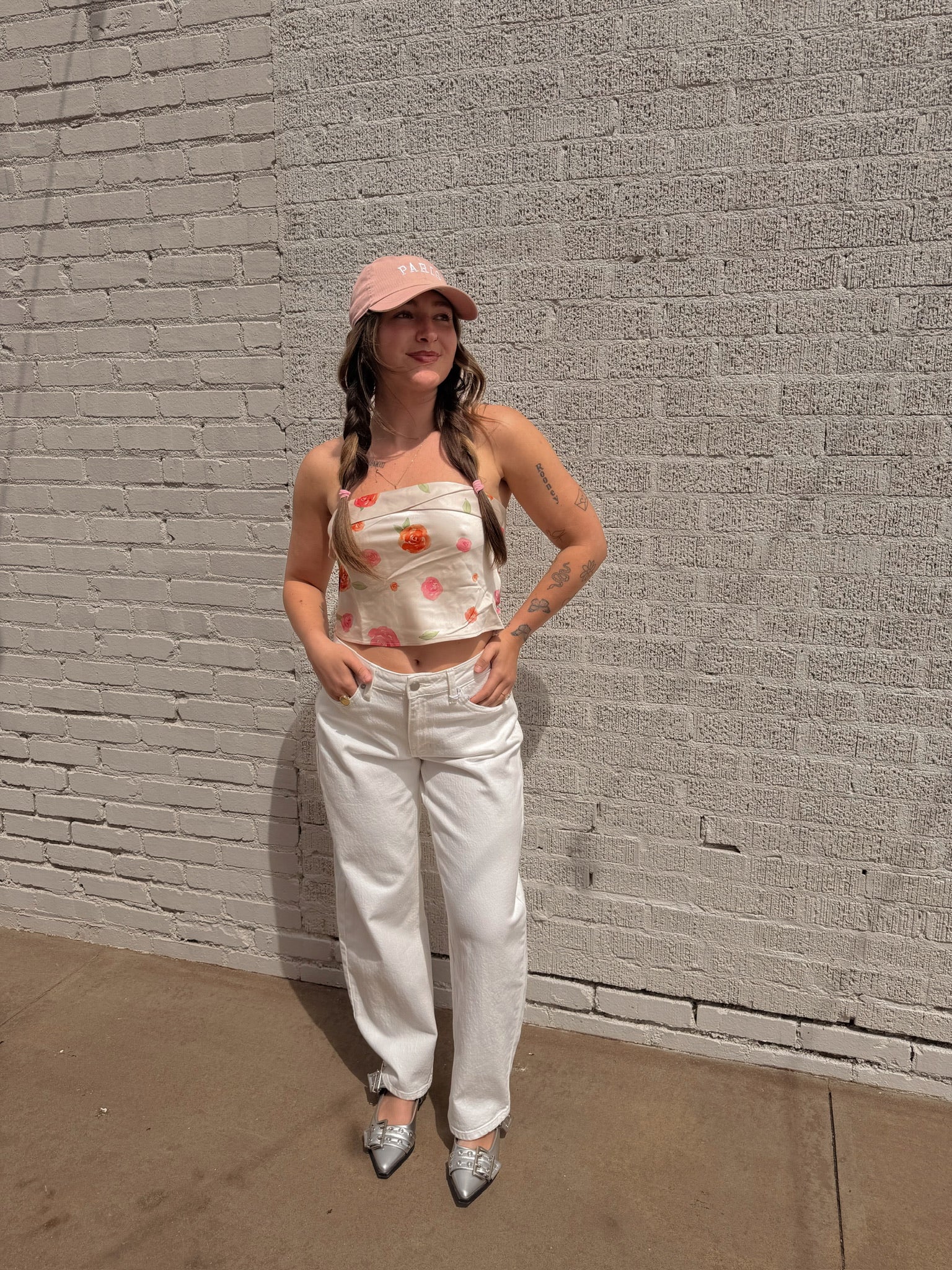 Floral Satin Strapless Top