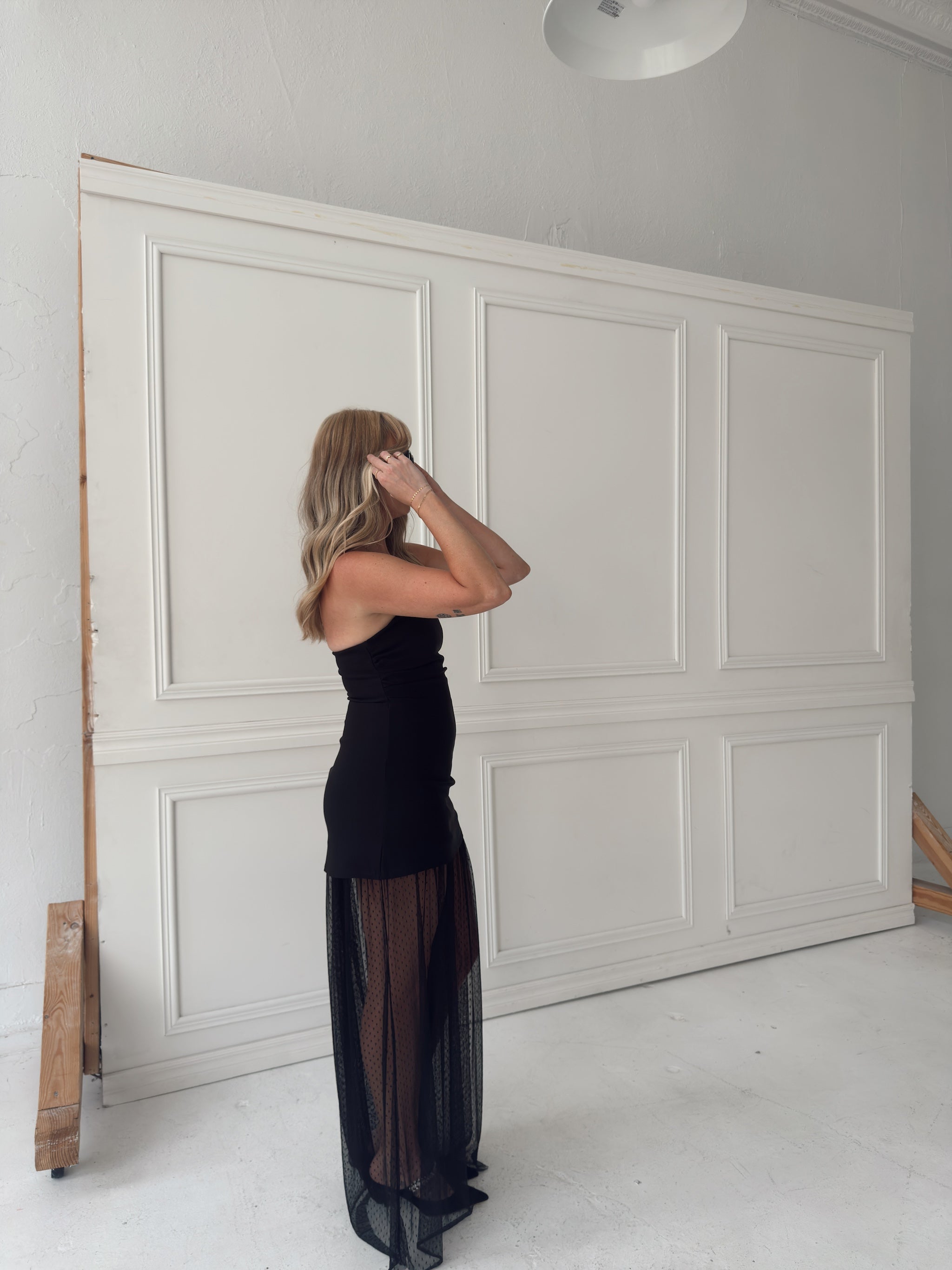 Melissa Strapless Mesh Maxi Dress - Black