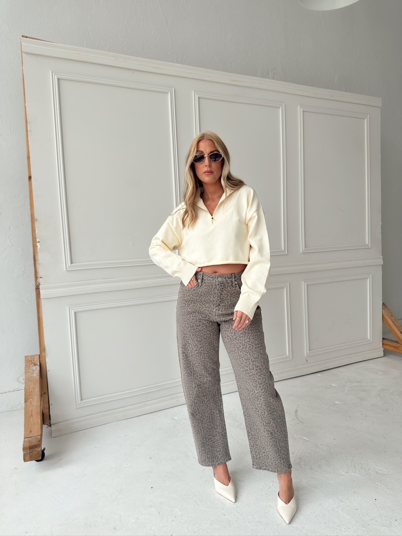 Caitlyn Knit Half-Zip Sweater - Cream