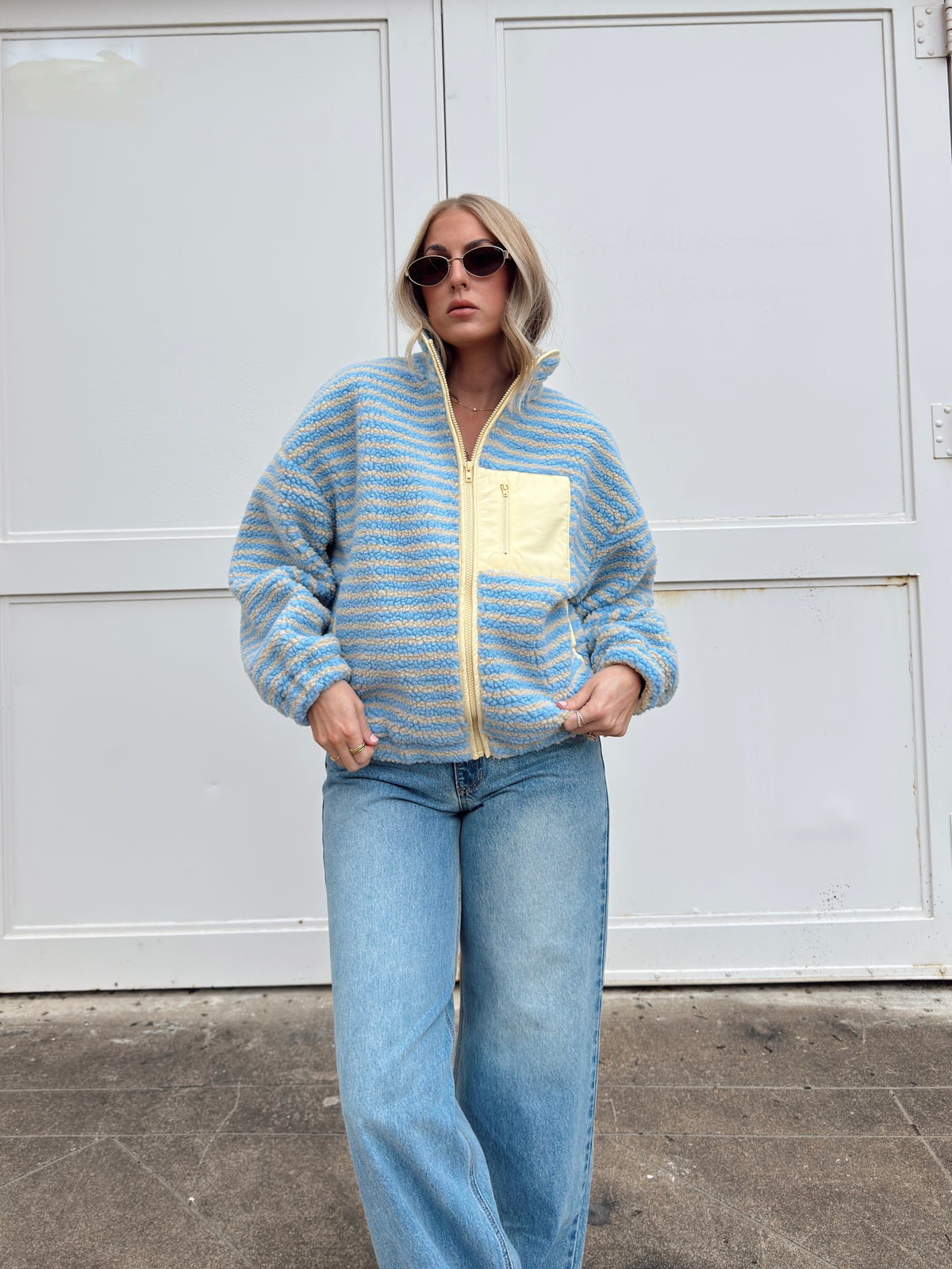 Madi Stripe Oversized Fleece Jacket