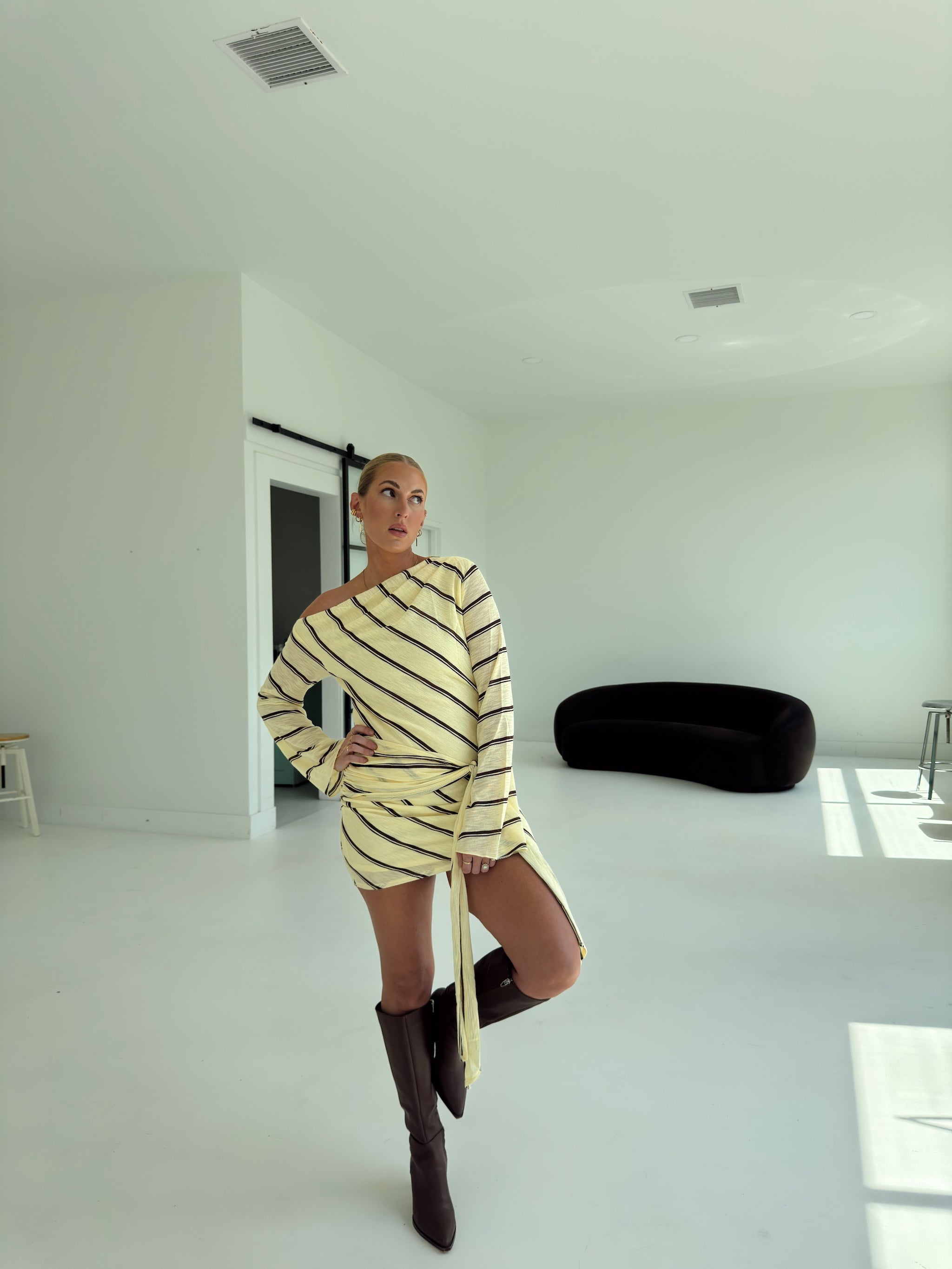 Abigail Yellow Stripe Mini Dress