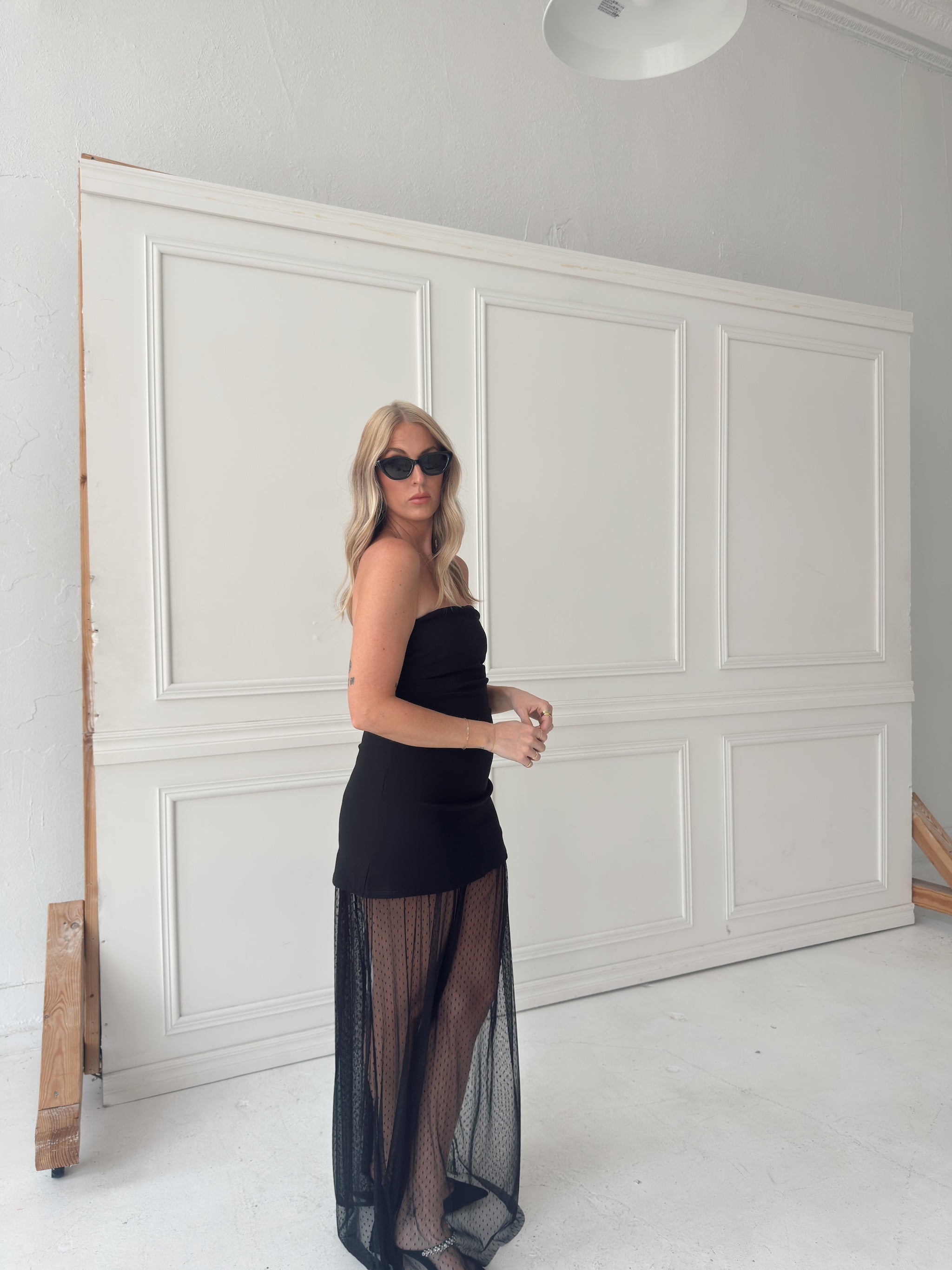 Melissa Strapless Mesh Maxi Dress - Black