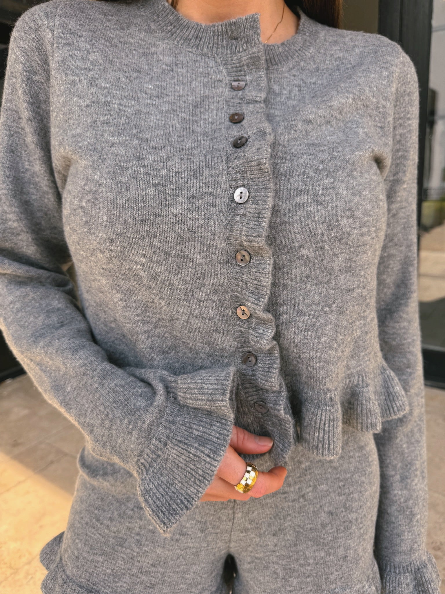 Ruffled Gray Cardigan