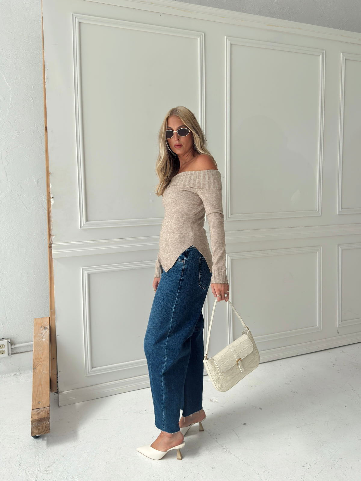 Charlotte Foldover Knit Sweater - Oatmeal