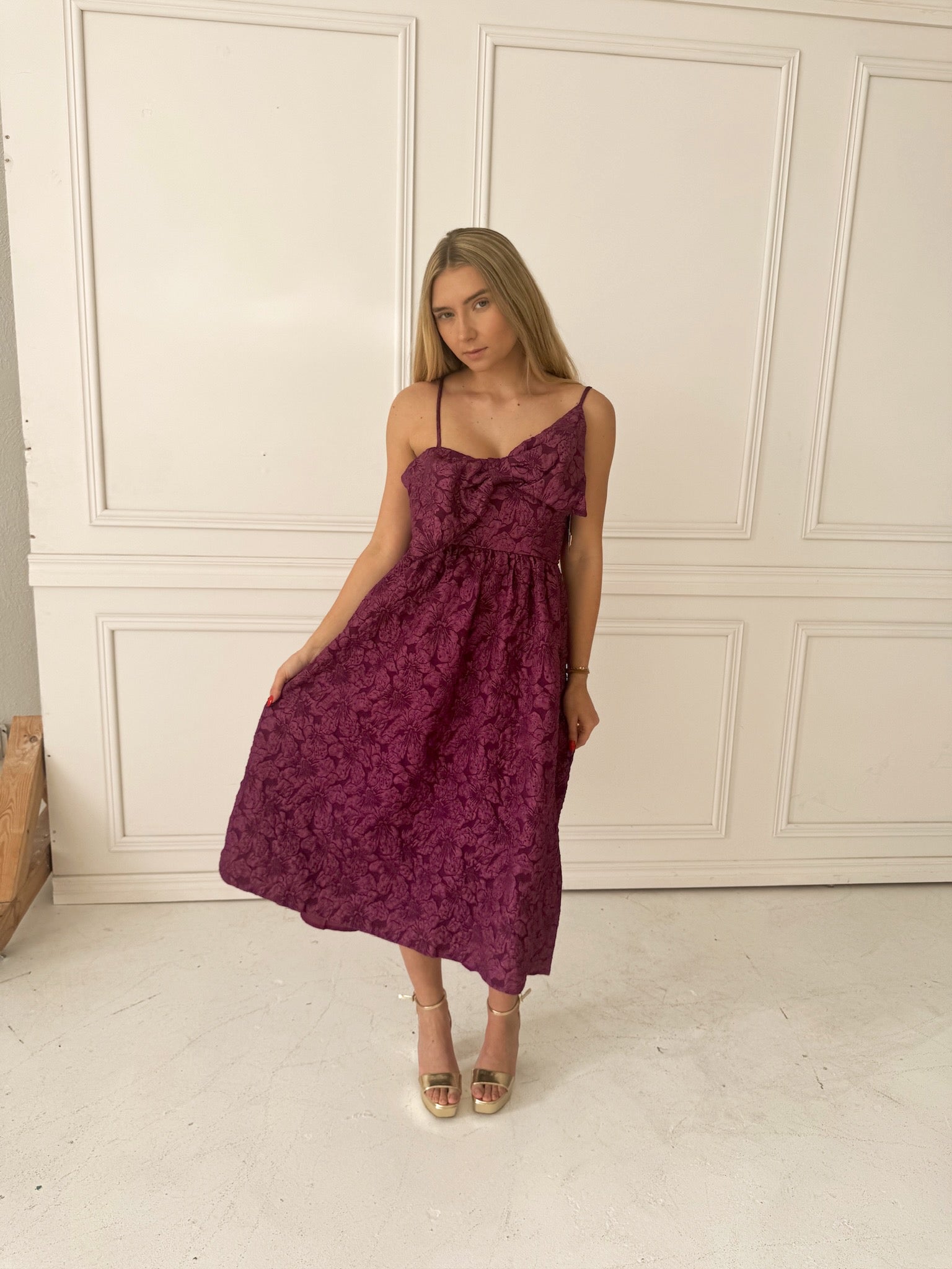 Meet Me in Santorini Violet Jacquard Bow Midi Dress