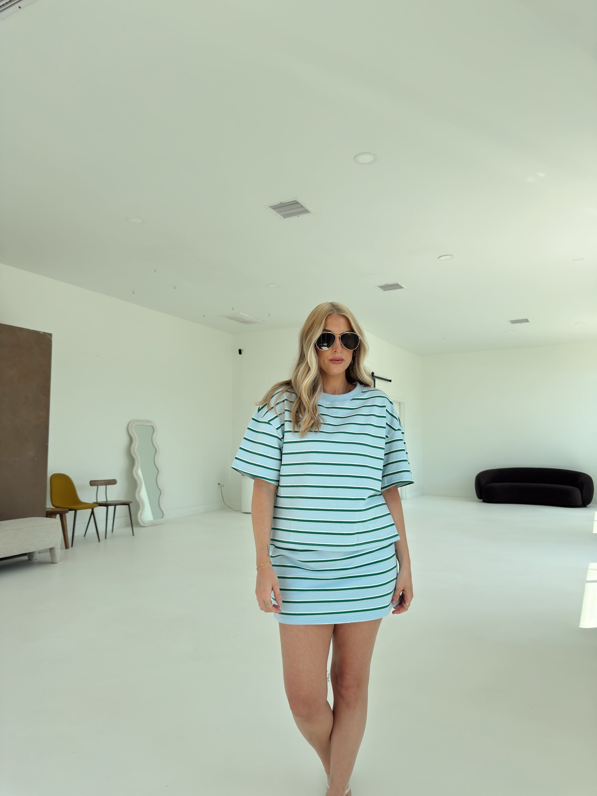 Cassie Stripe Top - Baby Blue and Green