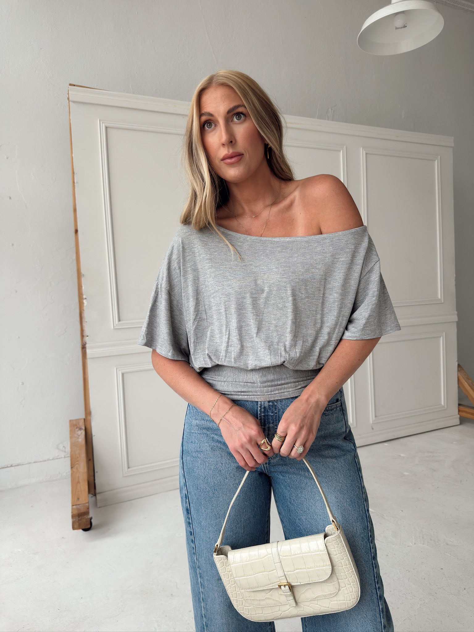 Jules Ruched Waist Top - Grey