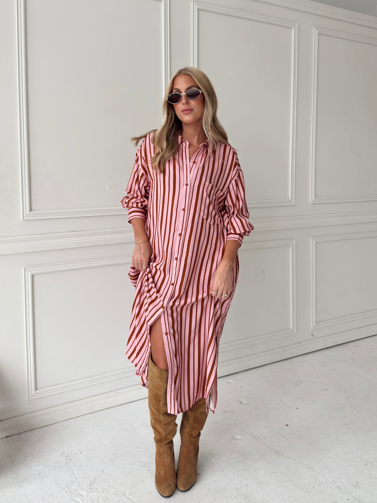 Warren Pink & Brown Midi Dress
