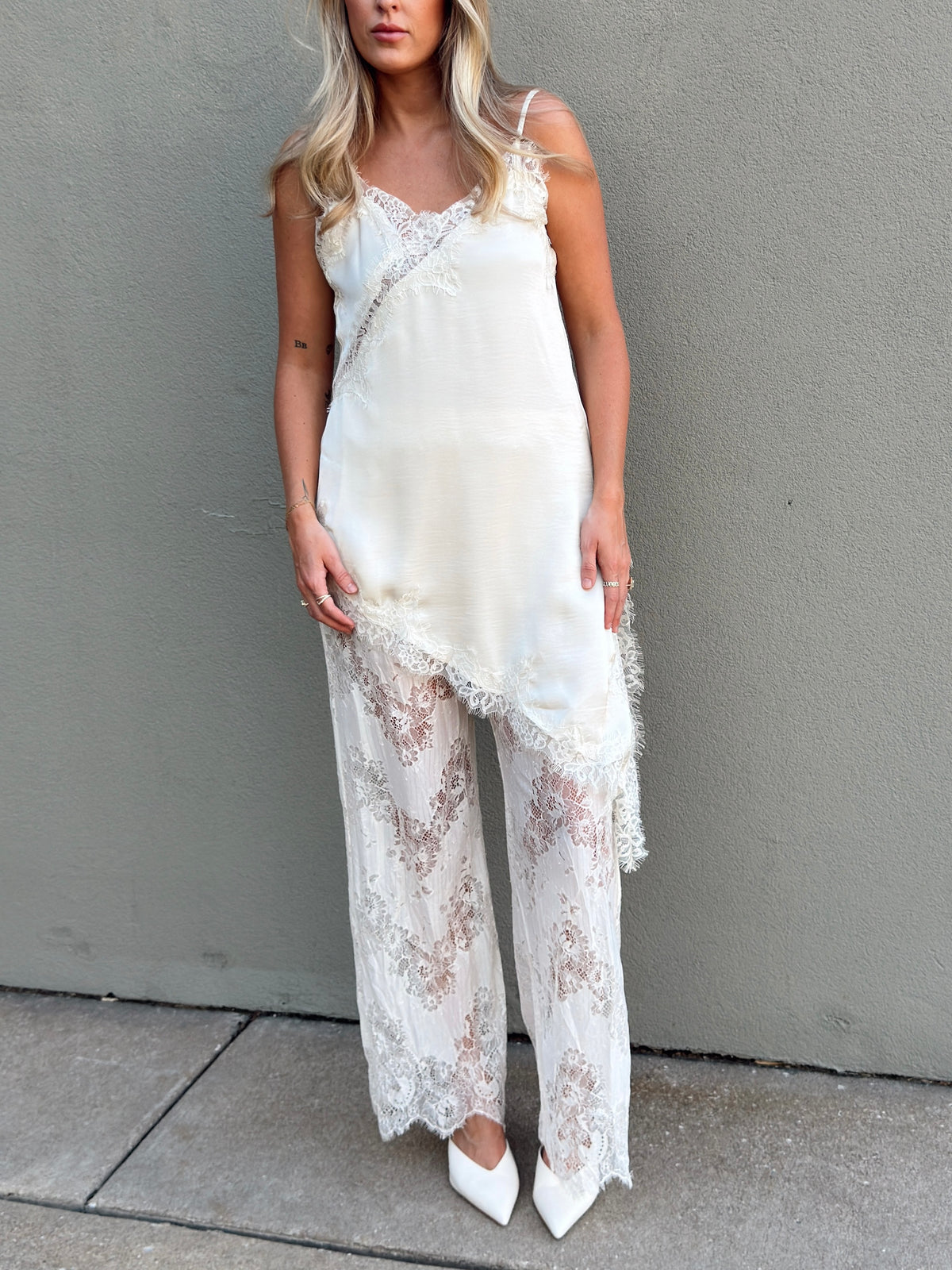Maia Satin Lace Trim Set - Ivory