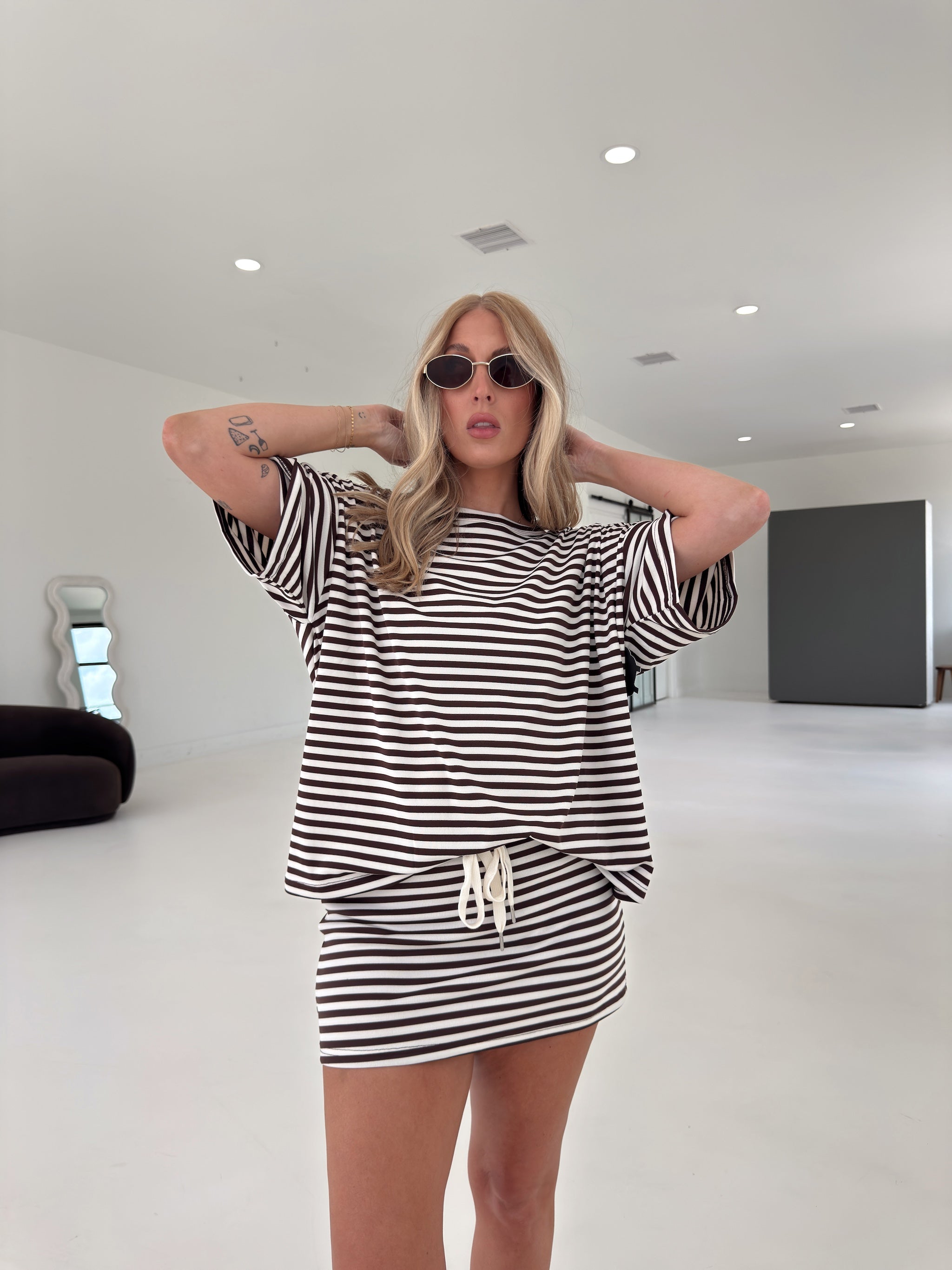 Pre-Order Weekender Stripe Skort - Brown (restock eta 8/30)
