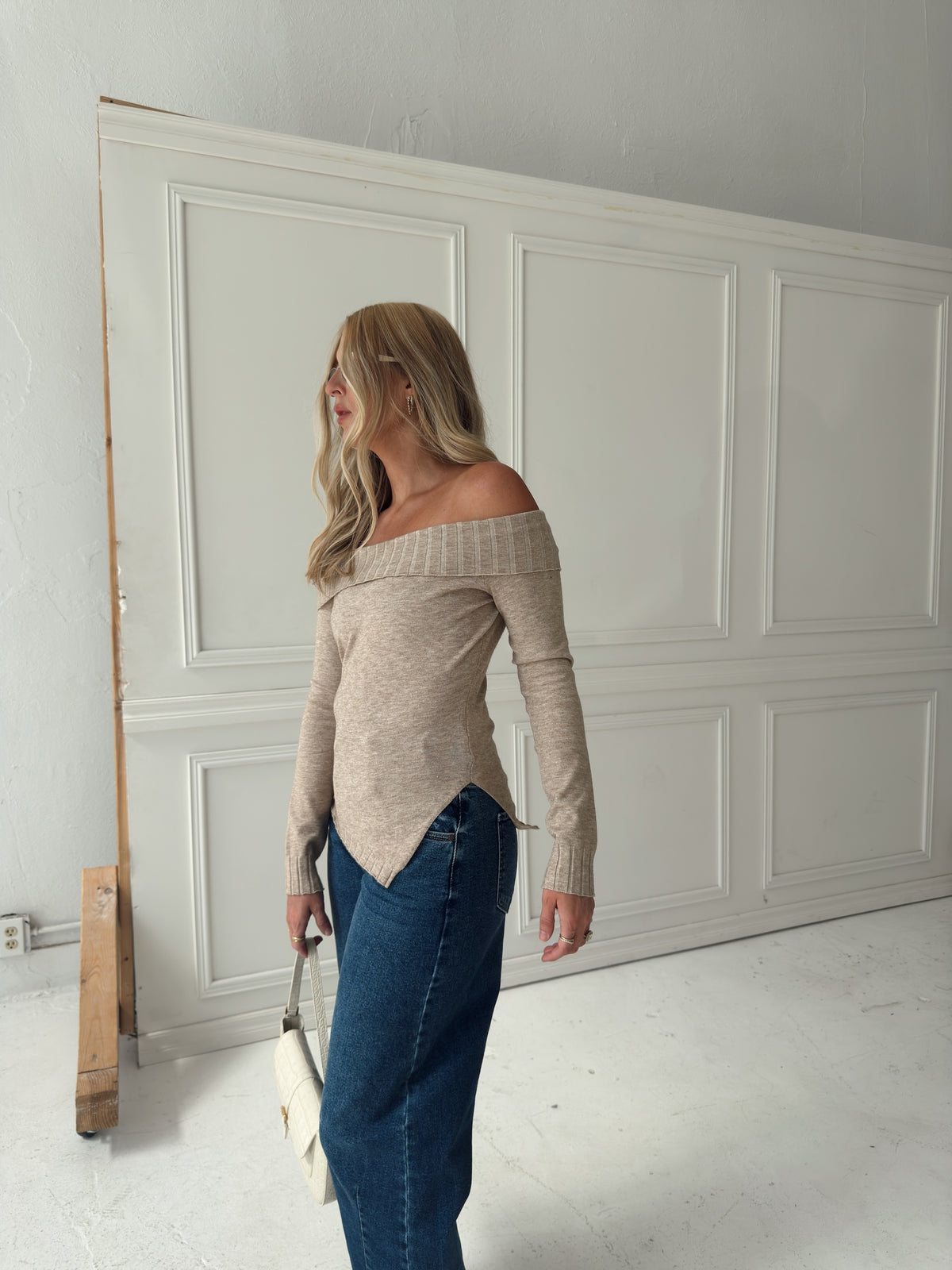 Charlotte Foldover Knit Sweater - Oatmeal