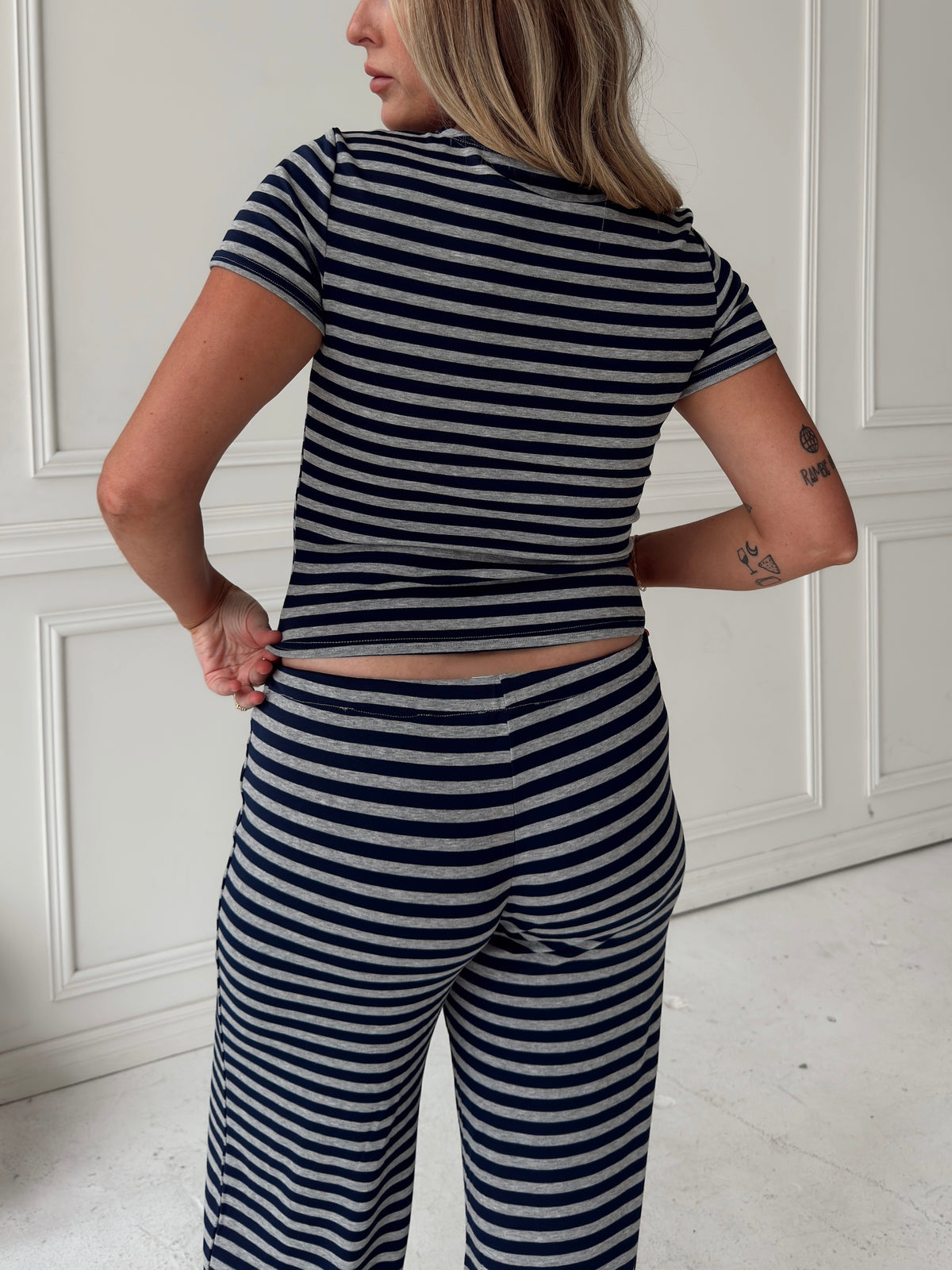 Brady Striped Button Up Top - Navy/Grey