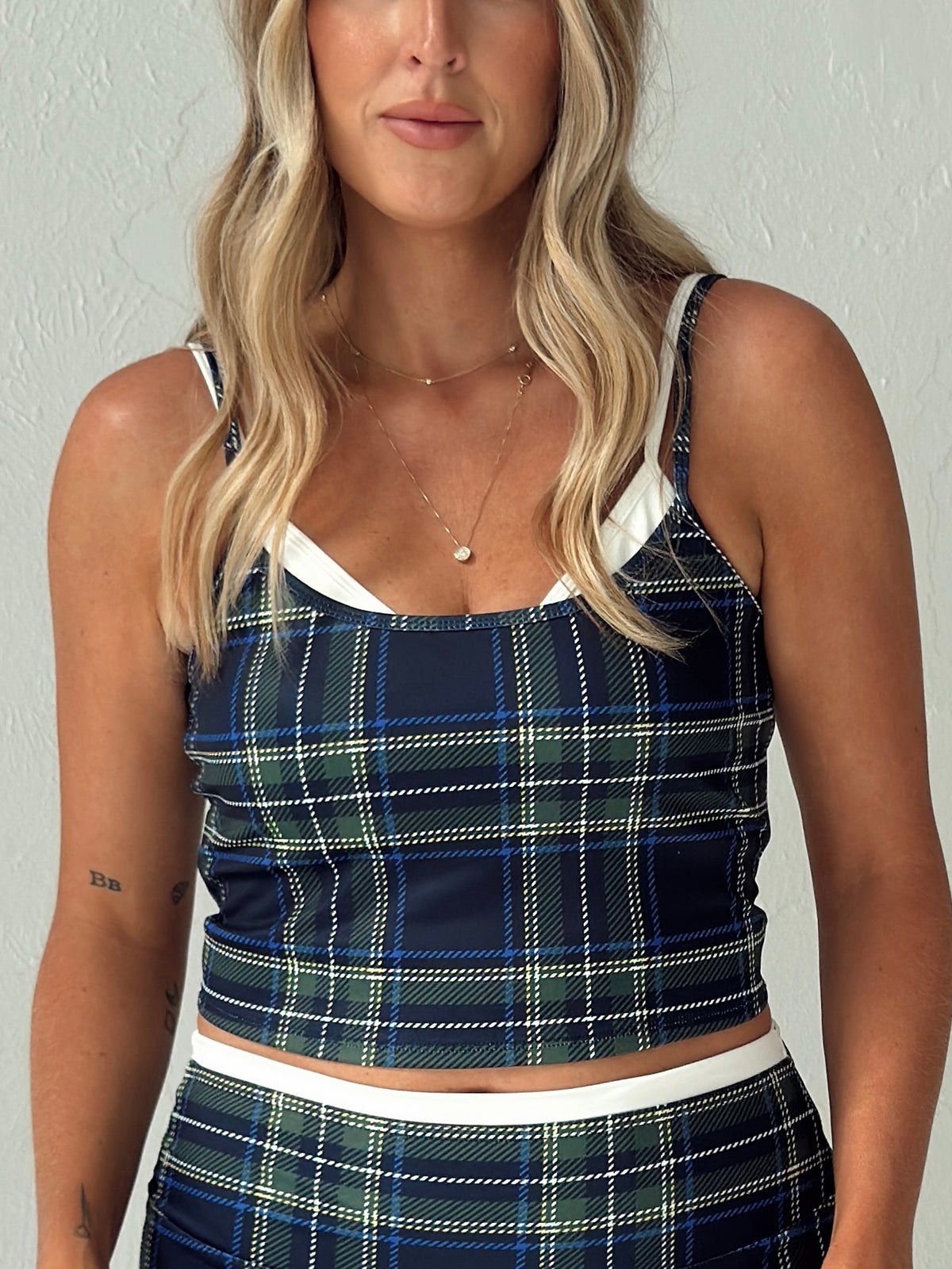 Navy Plaid Cami Top