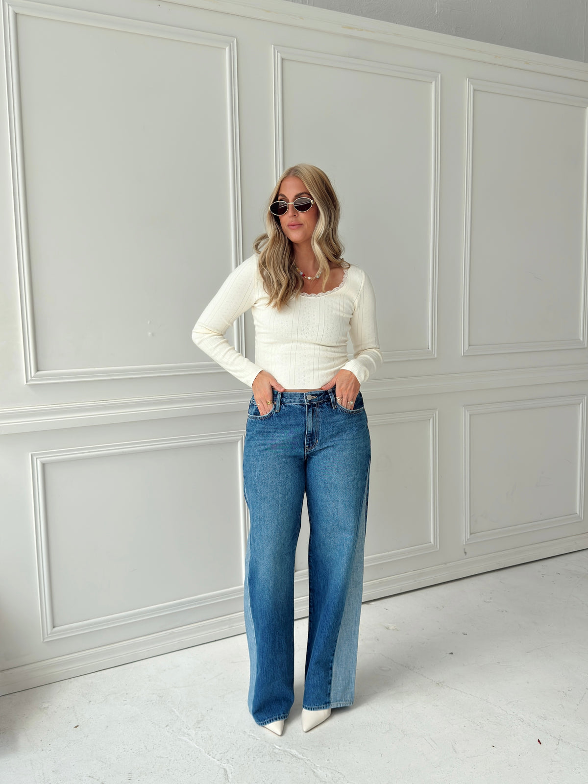 Presley Pointelle Rib Knit Sweater - Ivory
