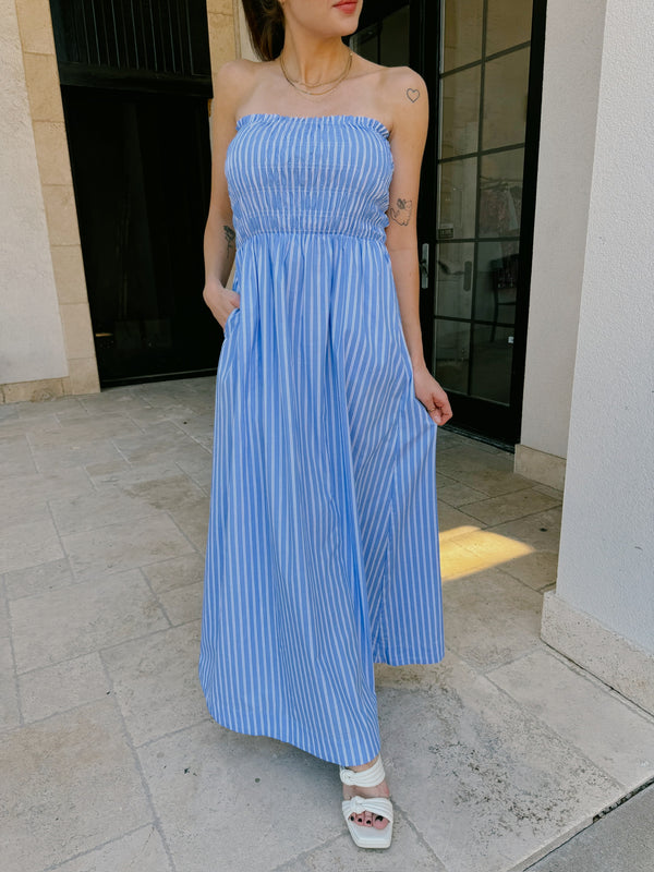 Hamptons Stripe Maxi Dress - Blue