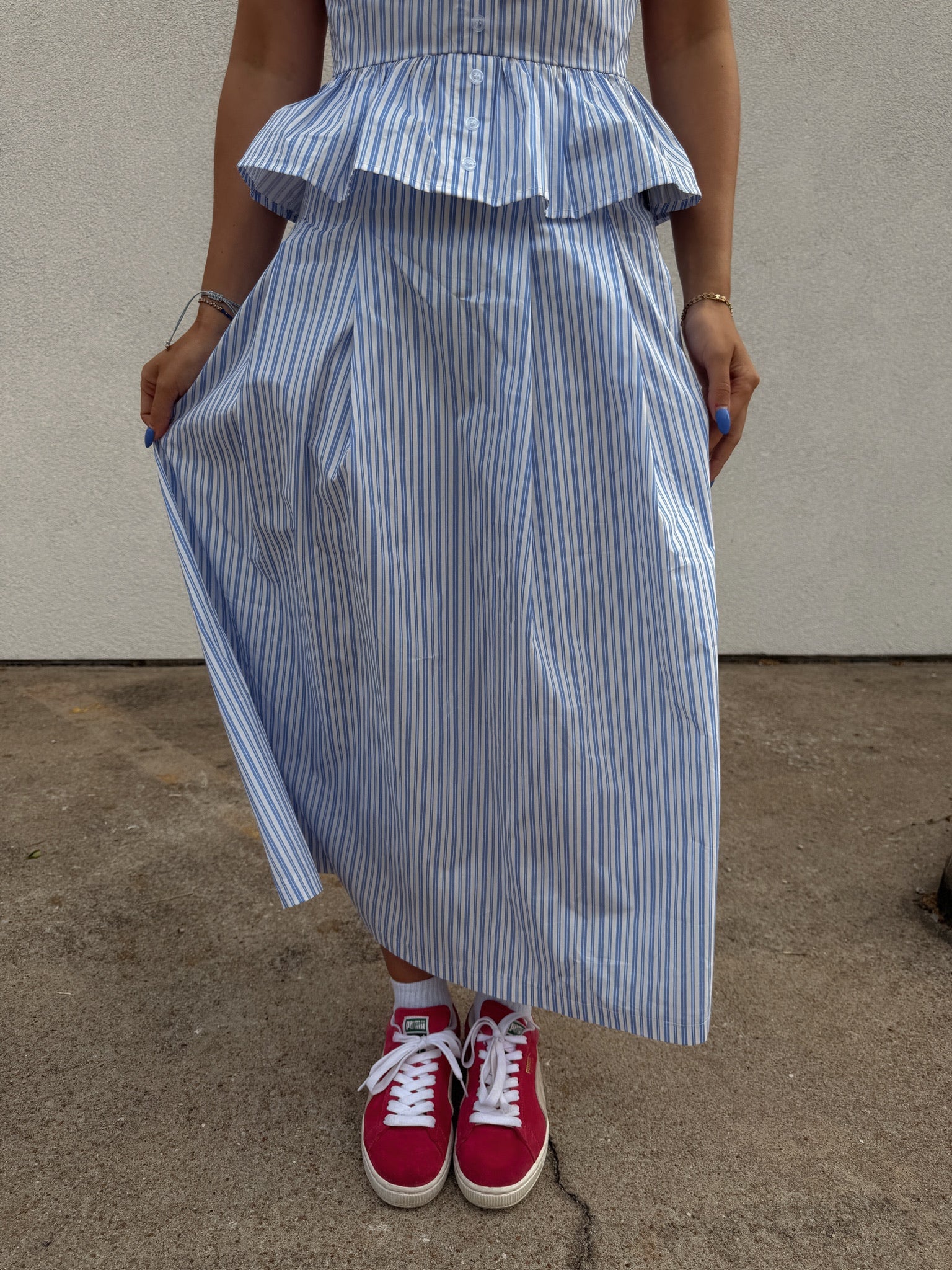 Blue Striped Midi Skirt