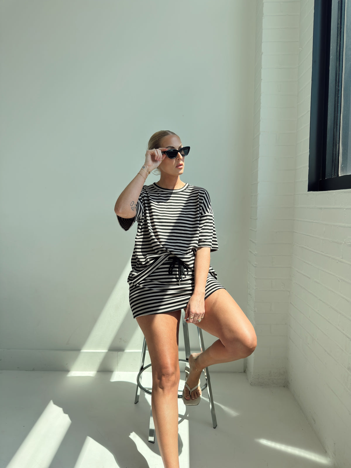 Weekender Stripe Top - Black/Taupe