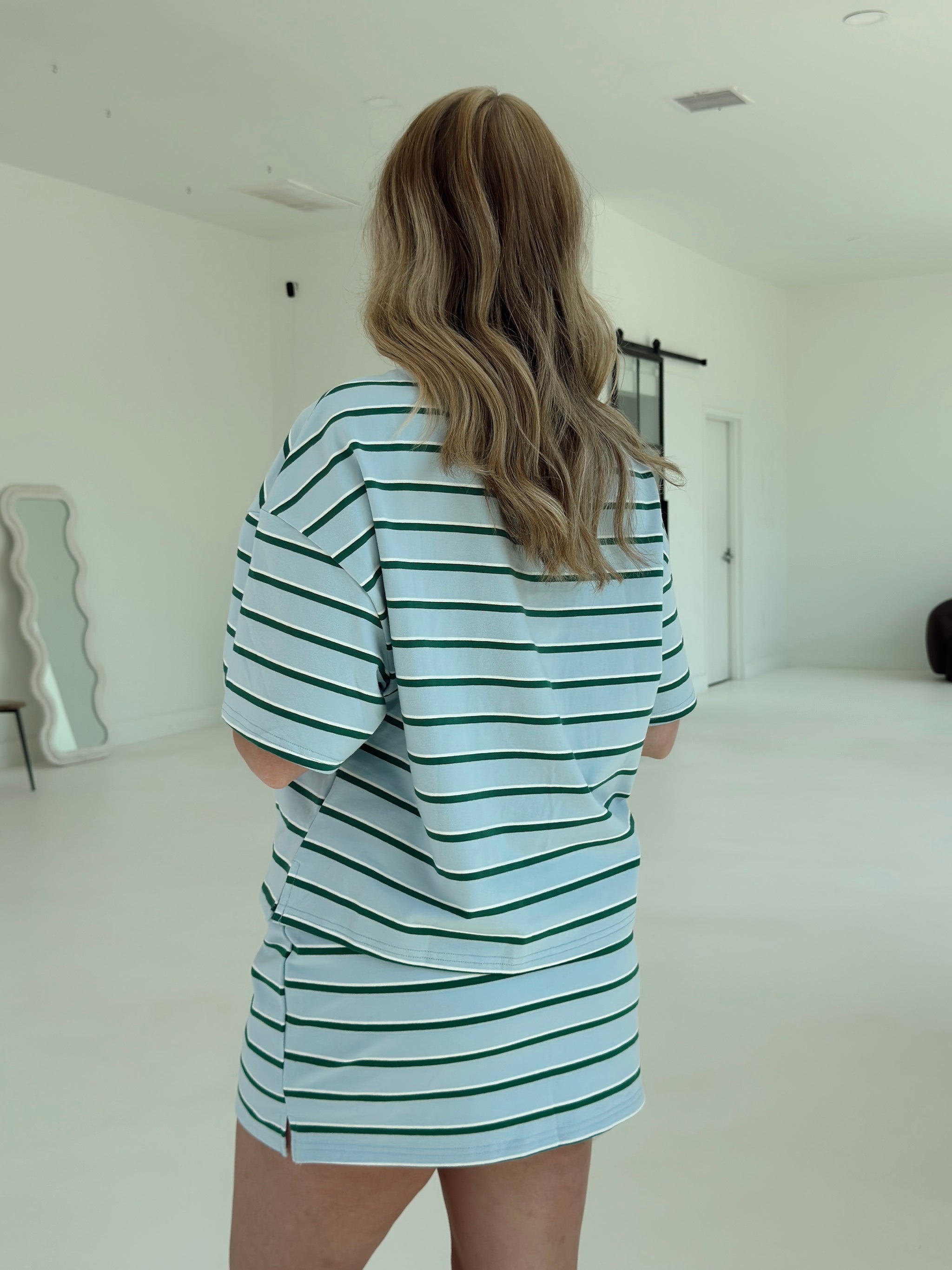 Cassie Stripe Skort - Baby Blue and Green