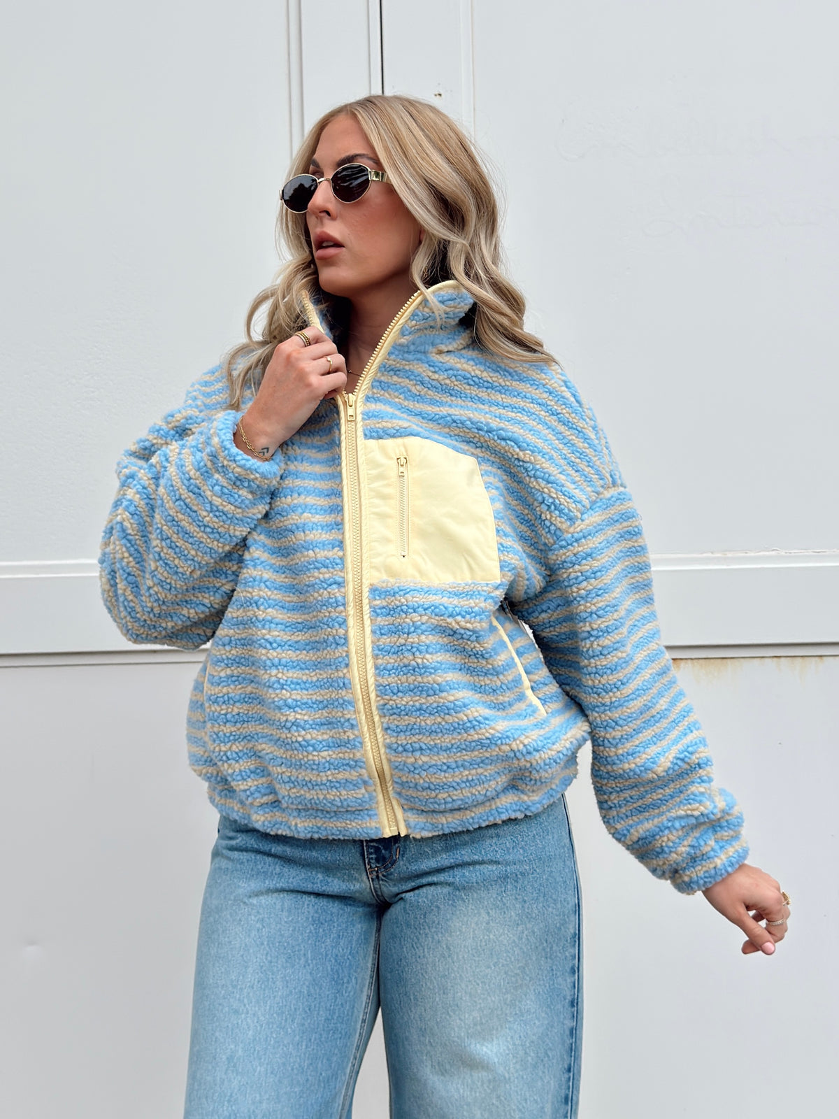 Madi Stripe Oversized Fleece Jacket