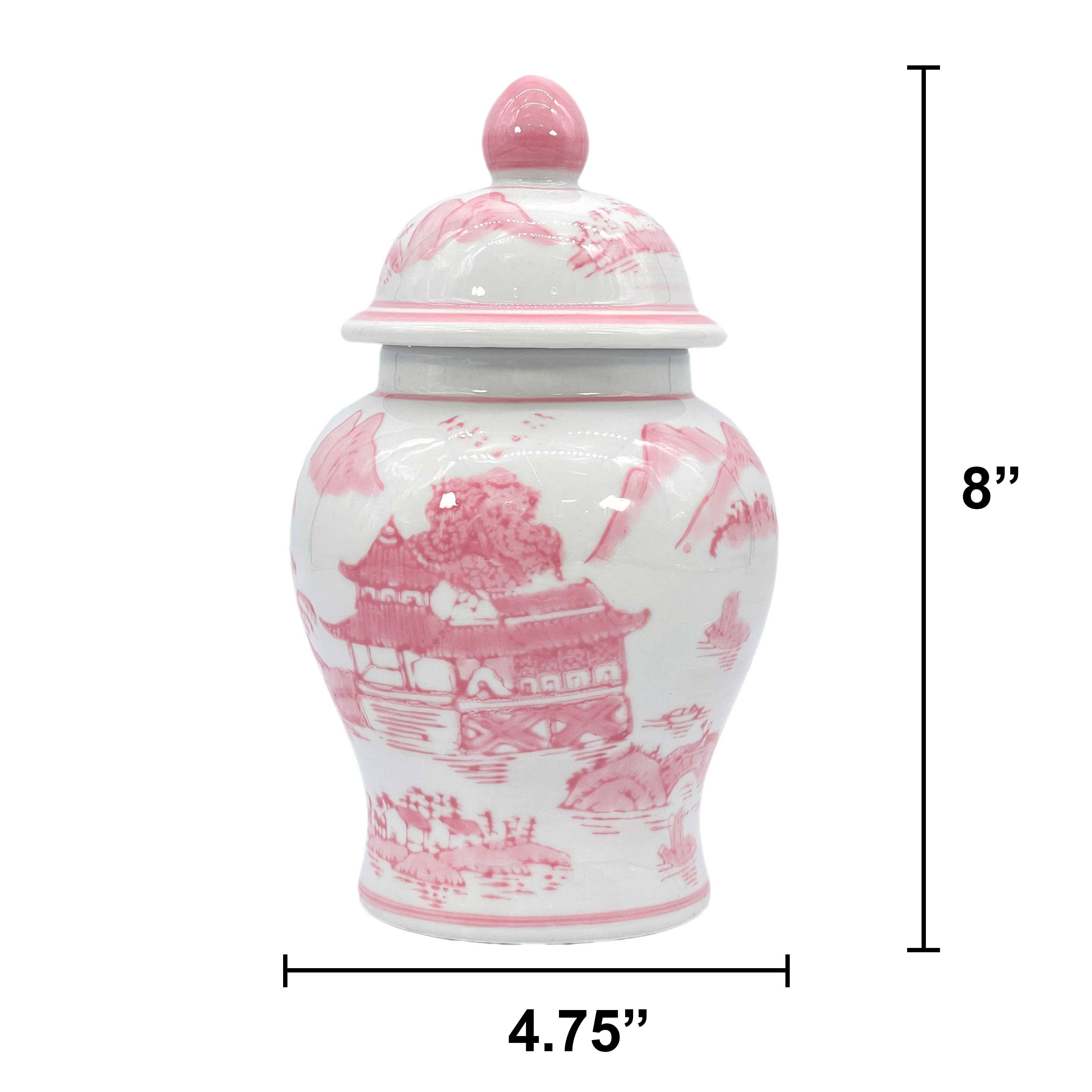 Small Chinoiserie Ceramic Decorative Tea & Ginger Jar 8": Pink 2