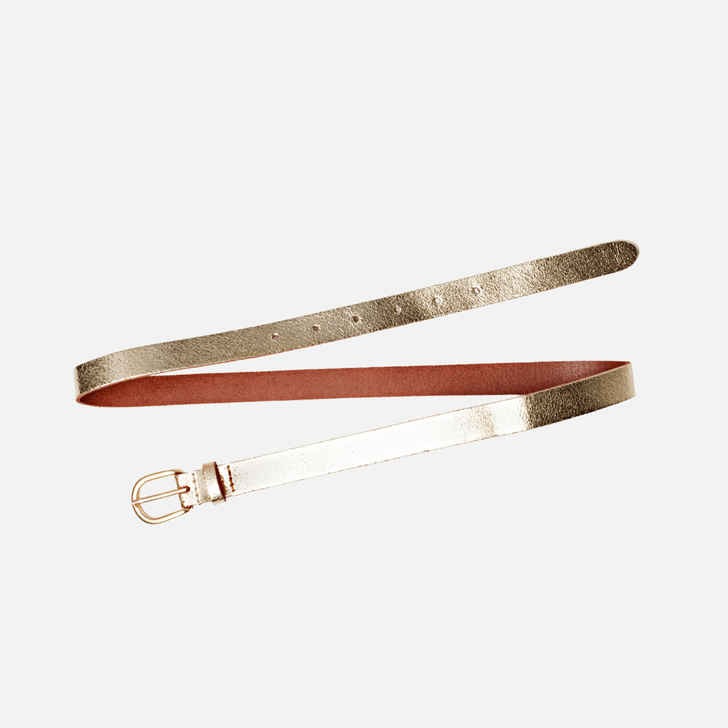 Eva | Metallic Skinny Fun Full Grain Leather Belt