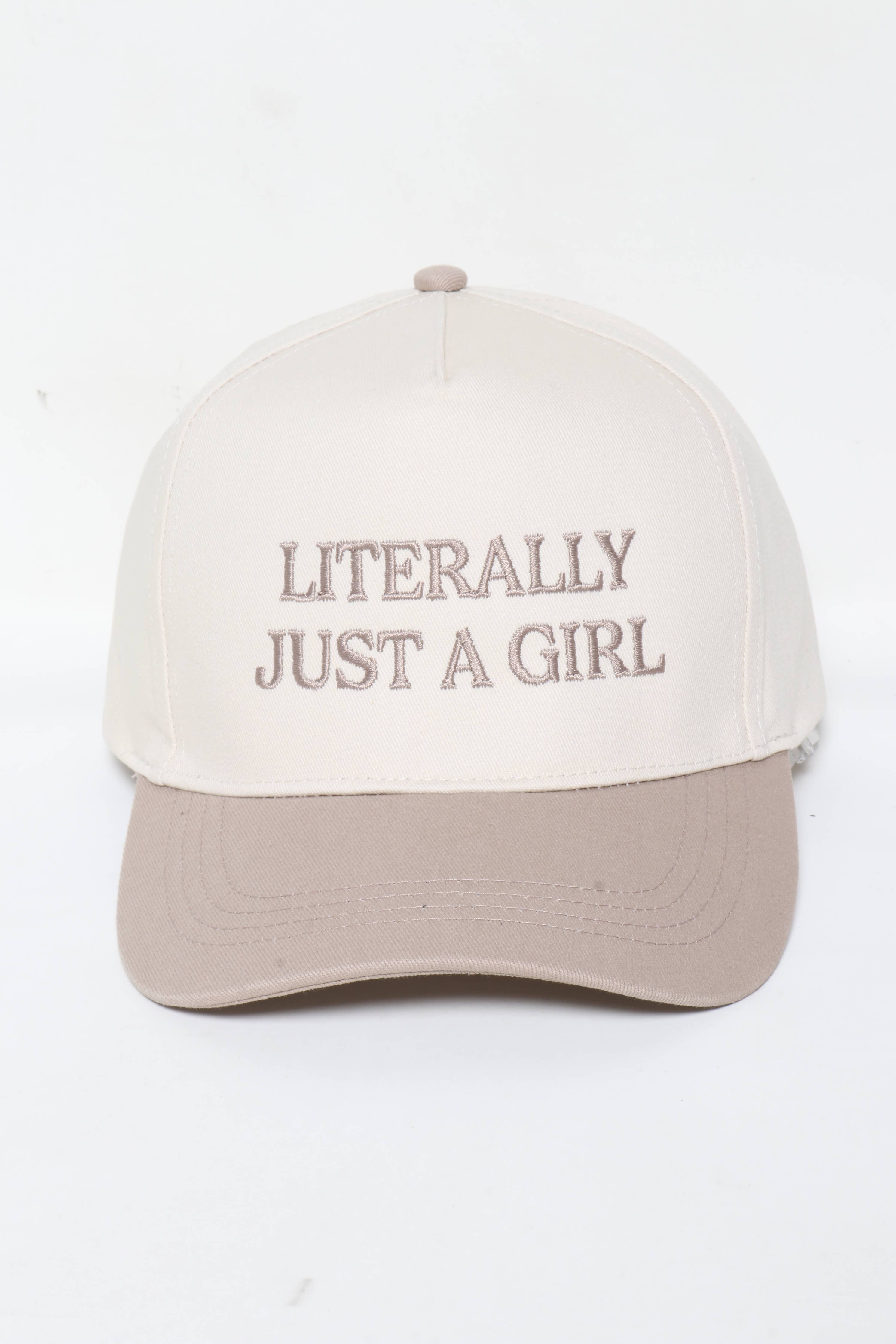 Literally Just A Girl Embroidery Two Tone Baseball Cap - Beige