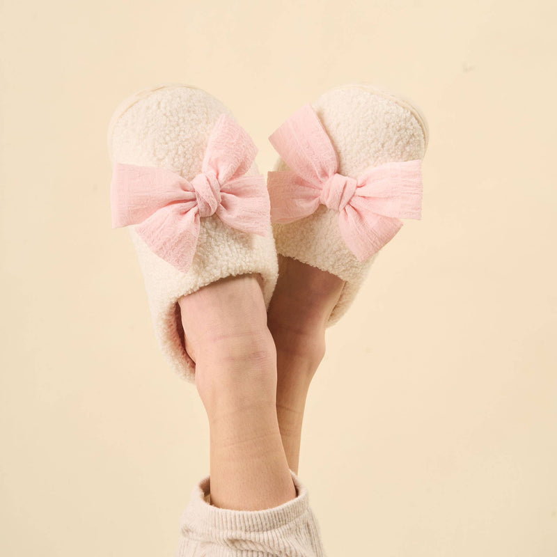 Betty Bow Light Pink Fuzzy Slippers