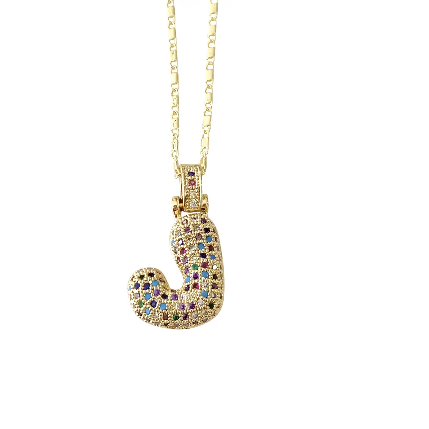 Gemelli Rainbow Puffy Initial Necklace