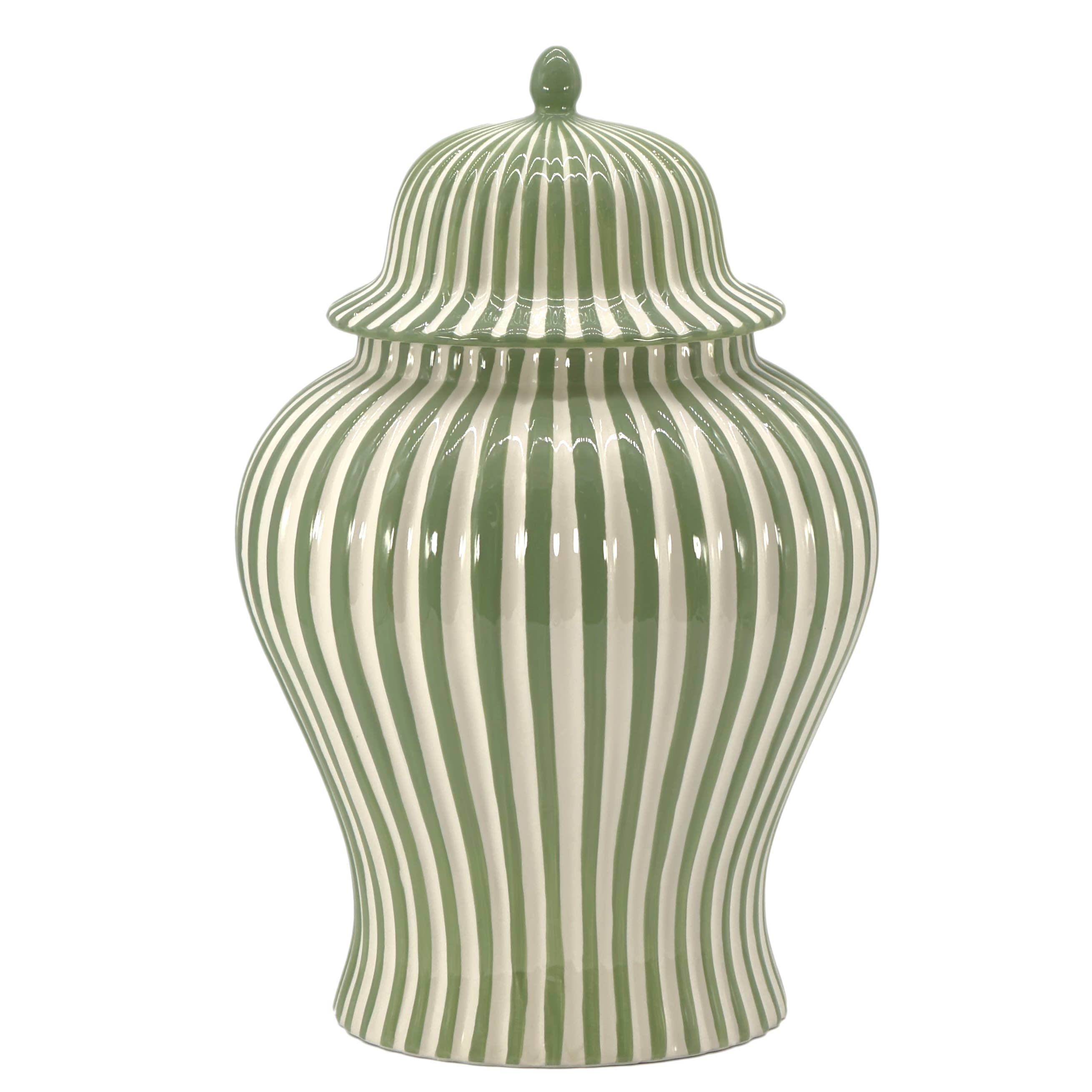 Green & White Candy Cane Striped Ceramic Vase 18" - STORE PICK UP ONLY