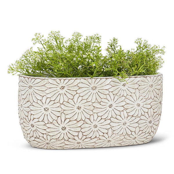 White Daisy Oval Planter