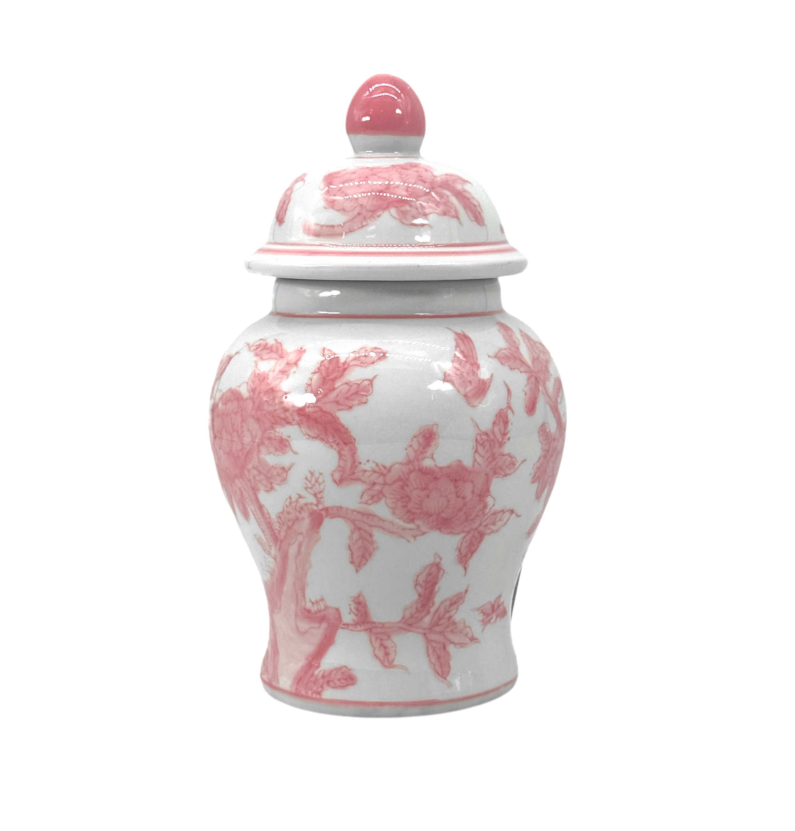 Small Chinoiserie Ceramic Decorative Tea & Ginger Jar 8": Pink 2