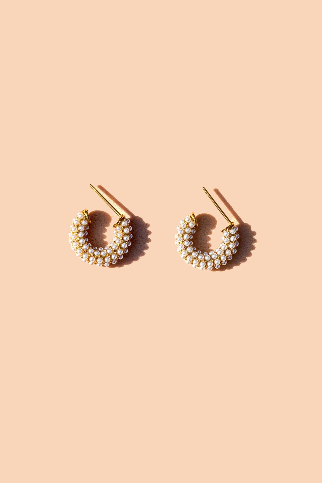 Pearl Mini Dot Hoops - 18K Gold Plated: Round Hoop
