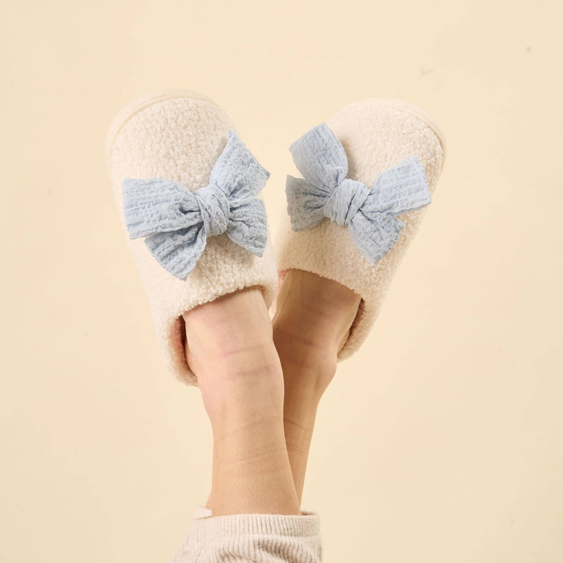 Betty Bow Light Blue Fuzzy Slippers