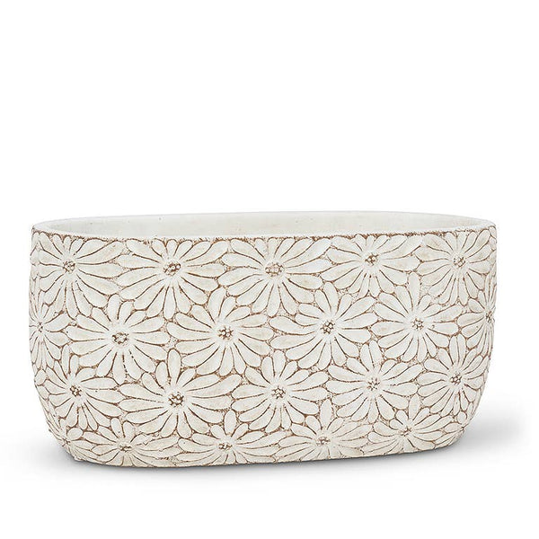 White Daisy Oval Planter