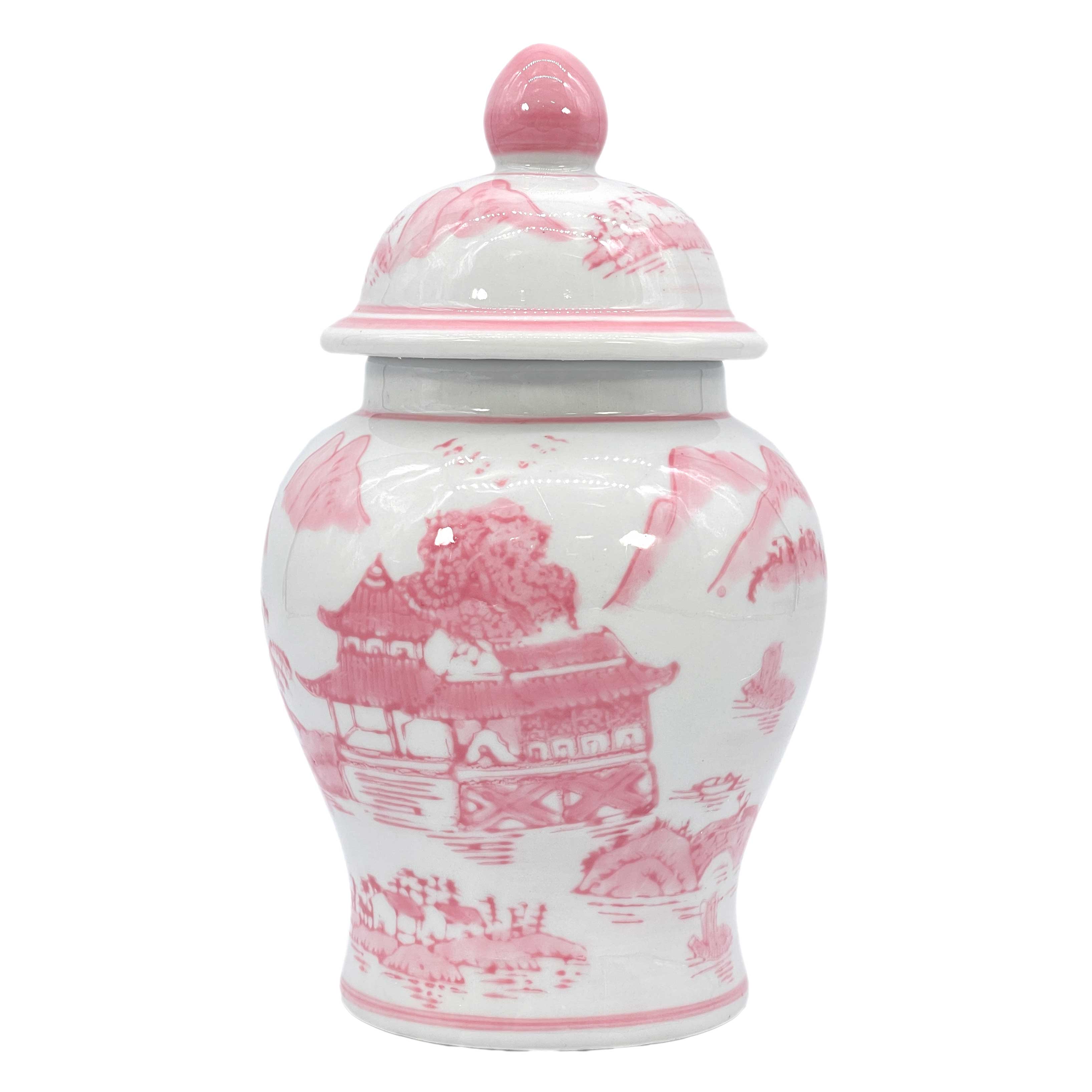 Small Chinoiserie Ceramic Decorative Tea & Ginger Jar 8": Pink 2