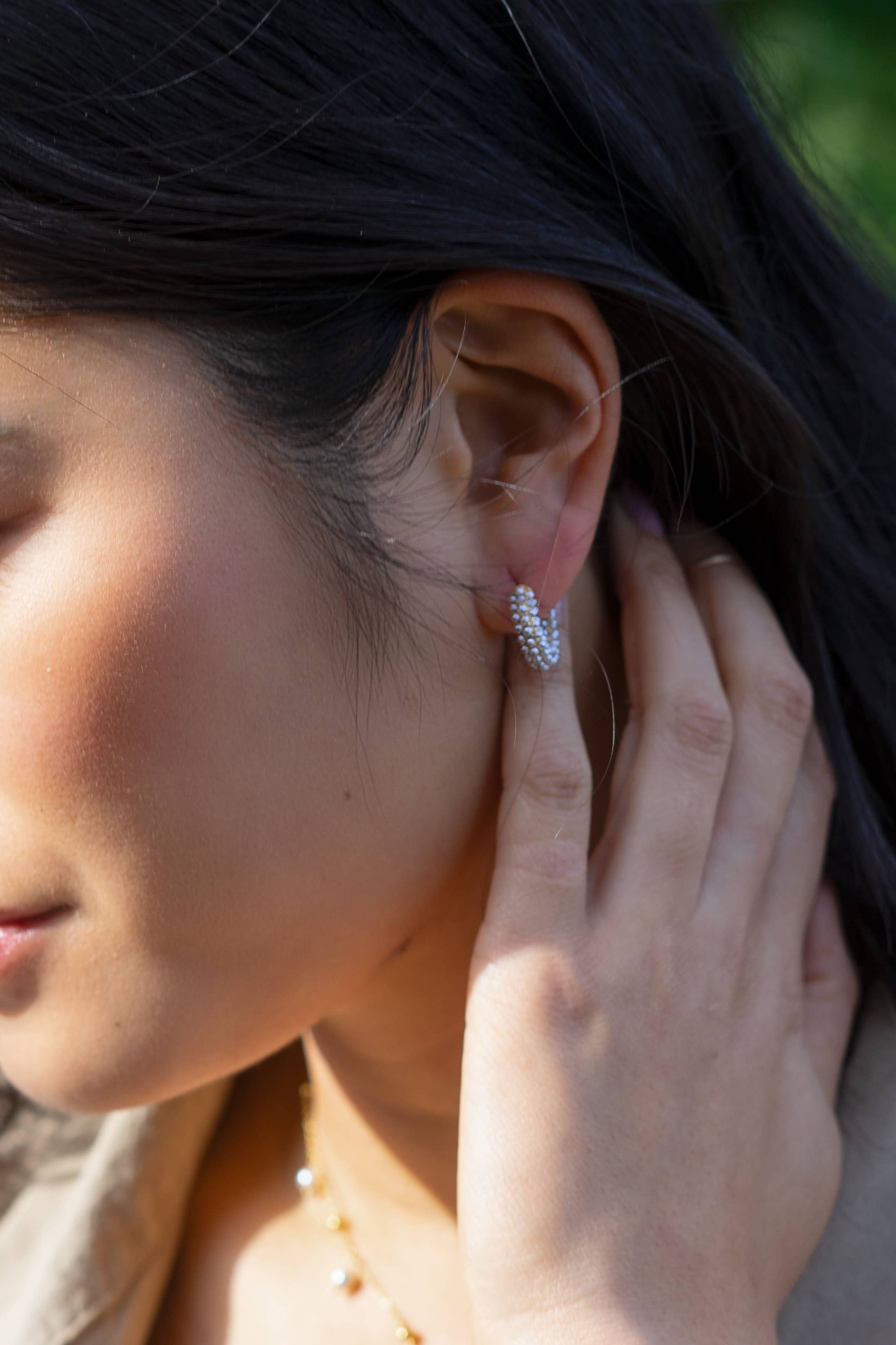 Pearl Mini Dot Hoops - 18K Gold Plated: Round Hoop