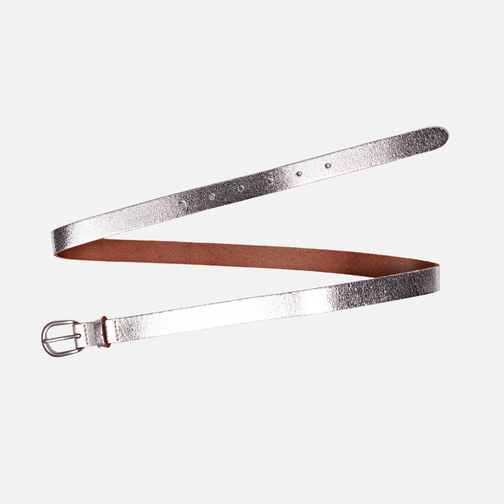 Eva | Metallic Skinny Fun Full Grain Leather Belt