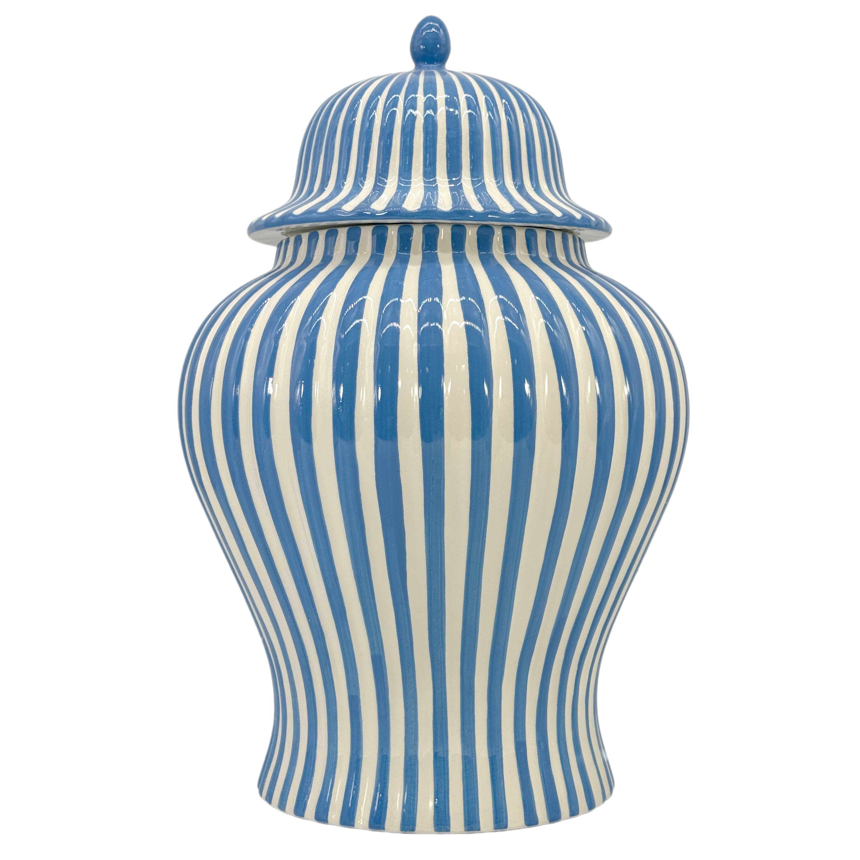 Blue & White Candy Cane Striped Ceramic Vase 18" - STORE PICK UP ONLY