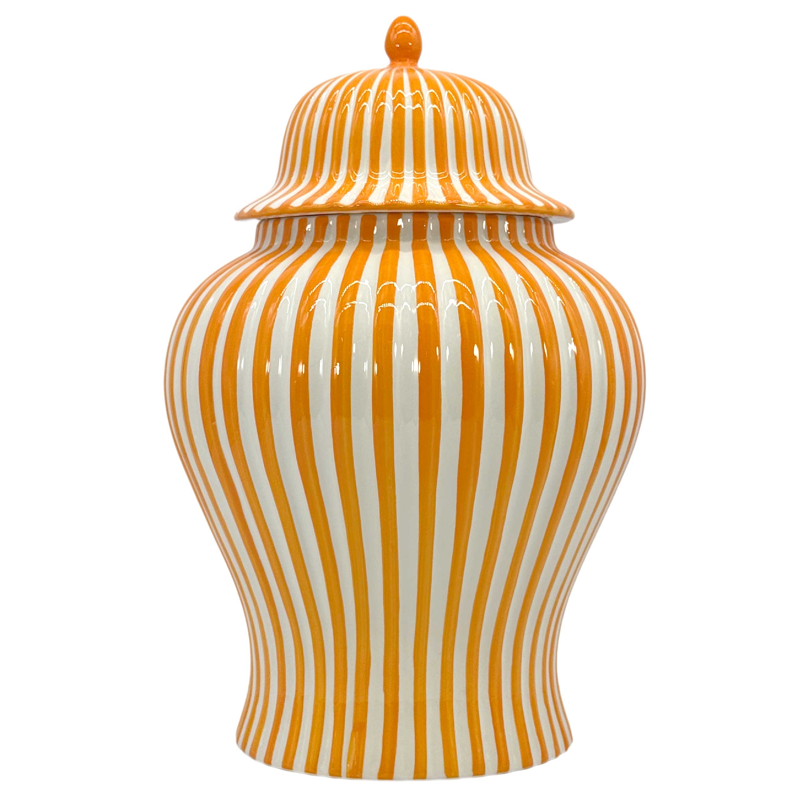 Orange & White Candy Cane Striped Ceramic Vase 18" - STORE PICK UP ONLY