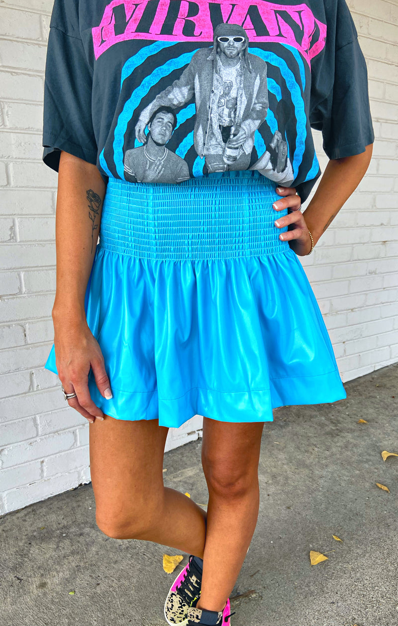 Queen of Sparkles Aqua Leather Swing Shorts