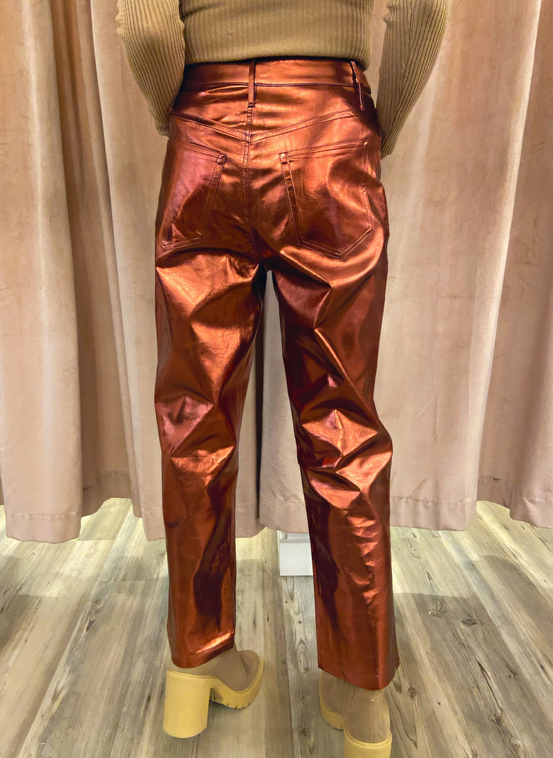 Buddylove Travolta High-Rise Metallic Pants - Bronze