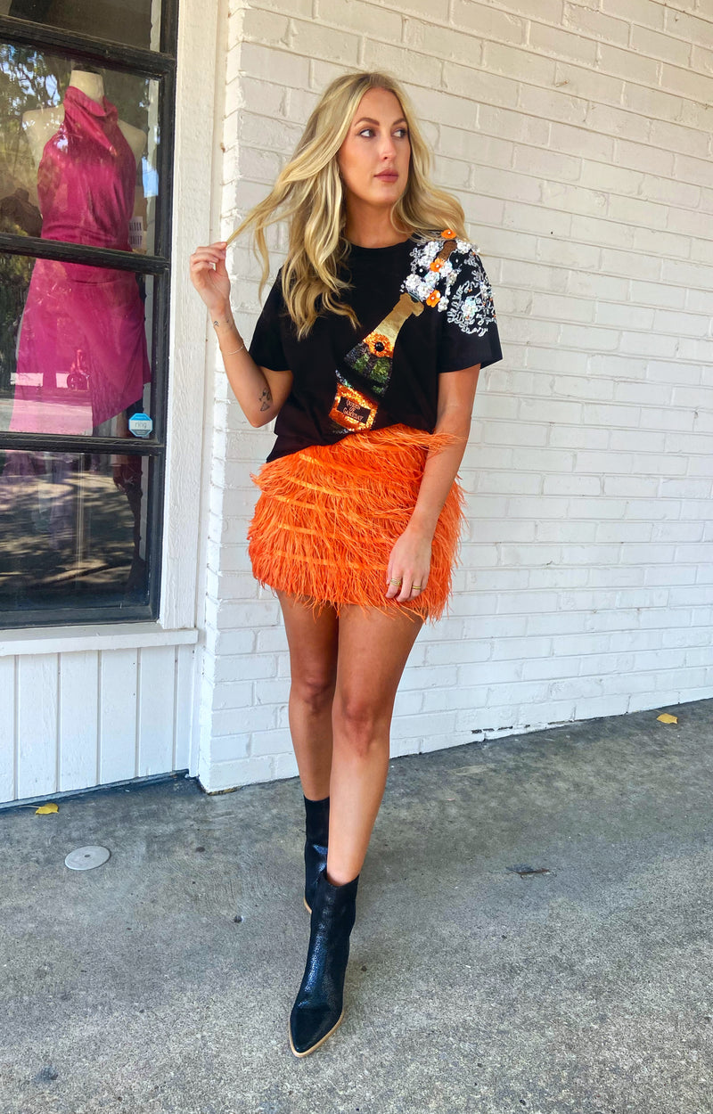 Queen of Sparkles Orange Feather Skirt