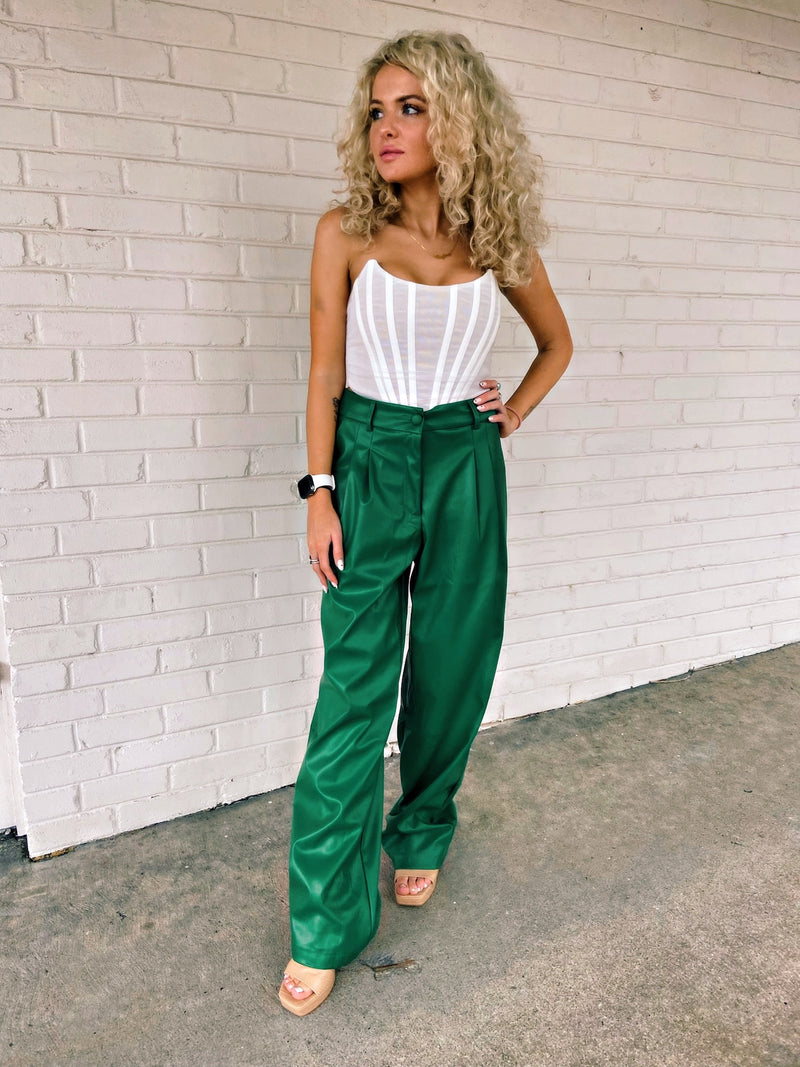 It Girl Faux Leather Trousers - Green