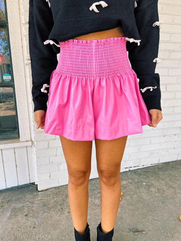 Queen of Sparkles Hot Pink Leather Swing Shorts